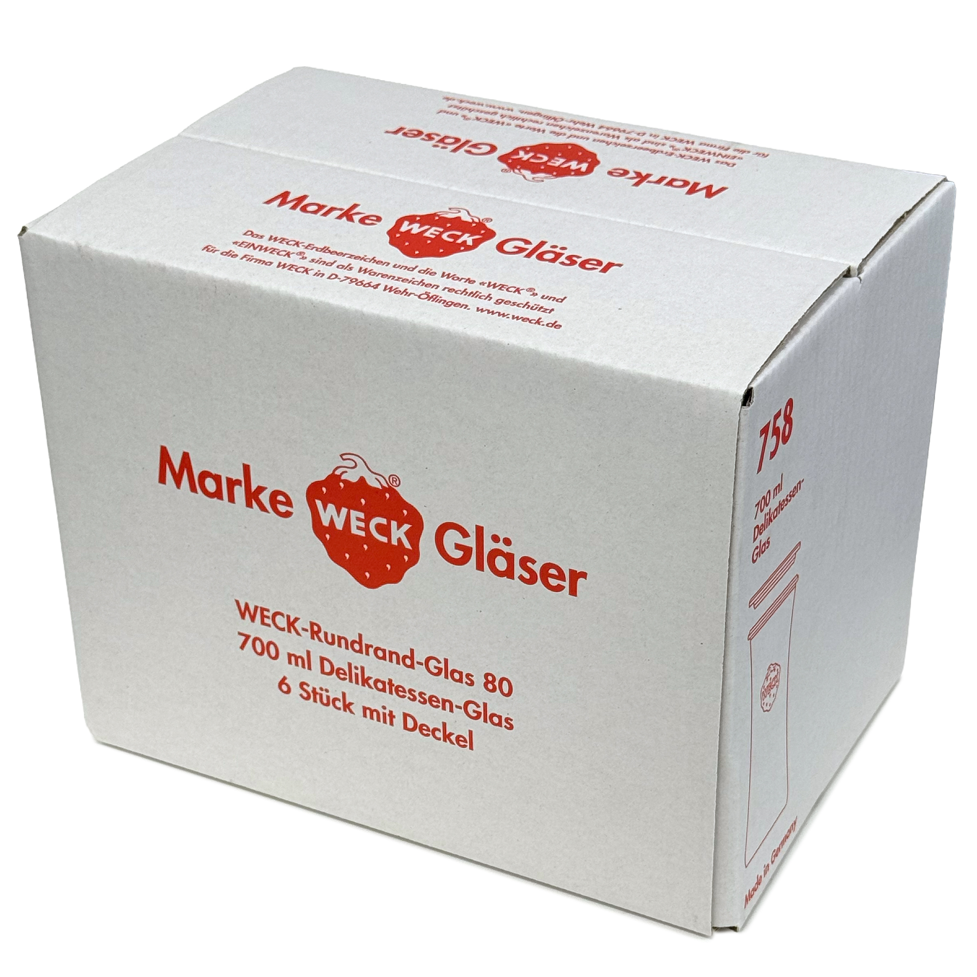 6x 730 ml frasco gourmet WECK com tampa de vidro RR 80