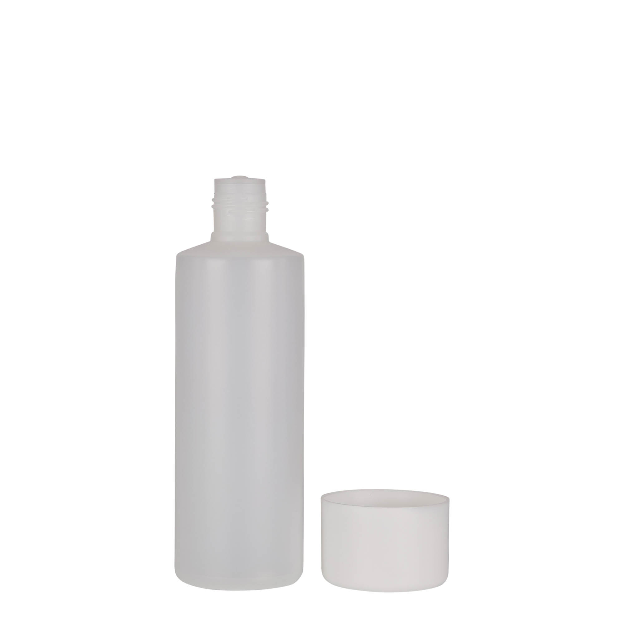200 ml garrafa redonda, plástico PE, natural, abertura: tampa de rosca