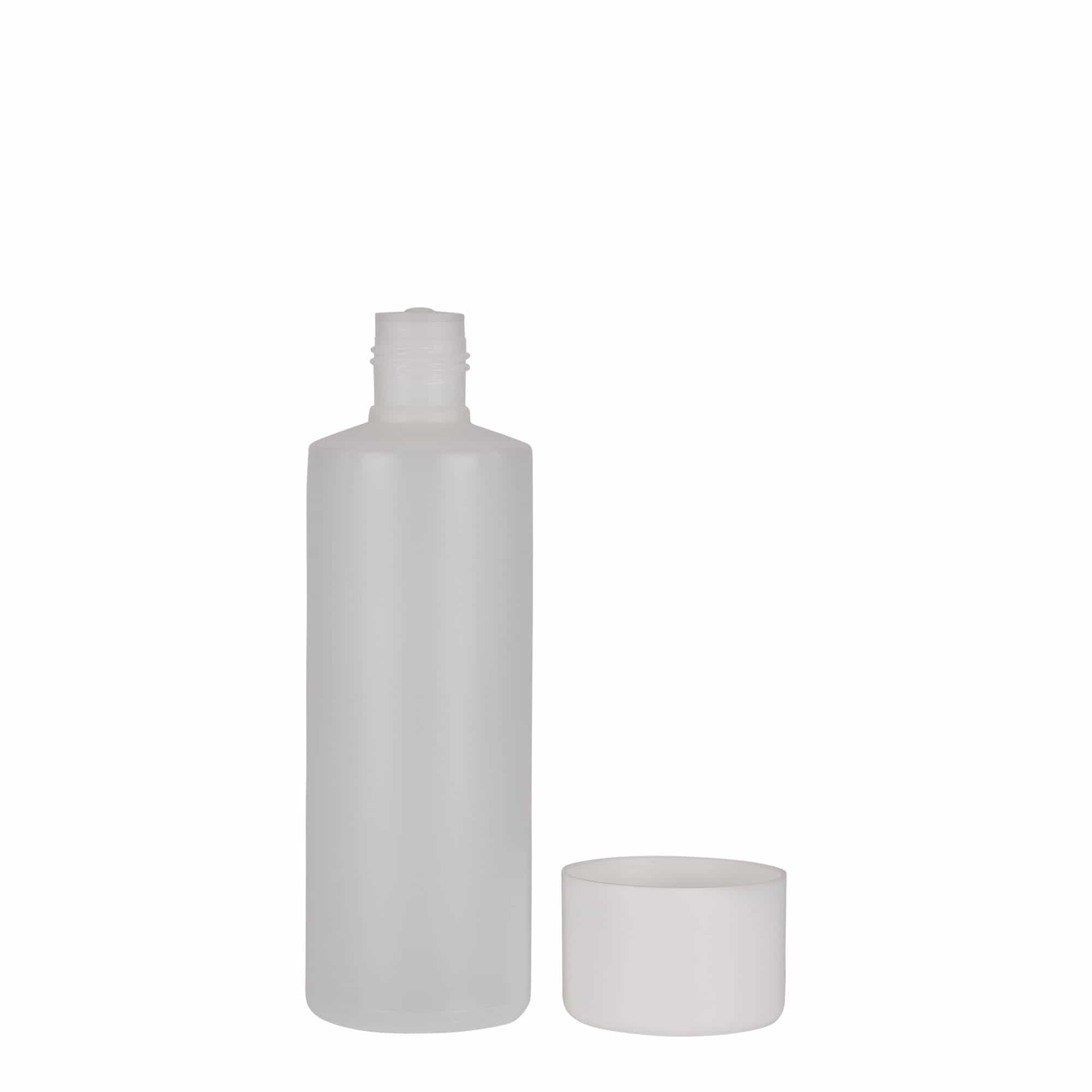 200 ml garrafa redonda, plástico PE, natural, abertura: tampa de rosca