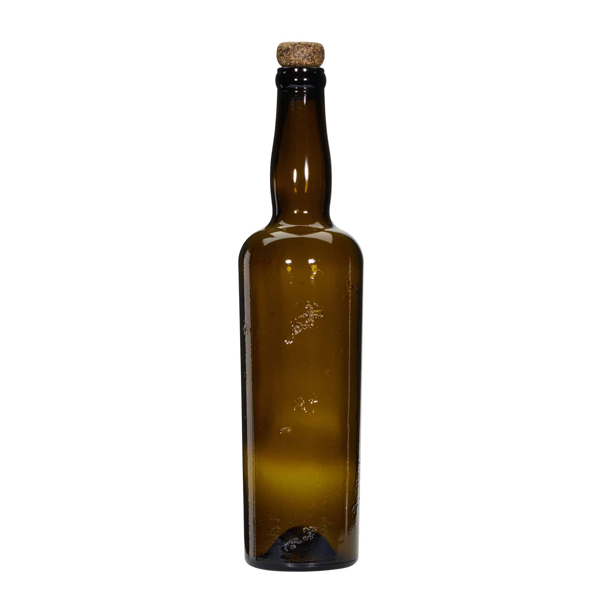 750 ml Garrafa de vidro artesanal 'Siroco', castanha, Boca: Cortiça