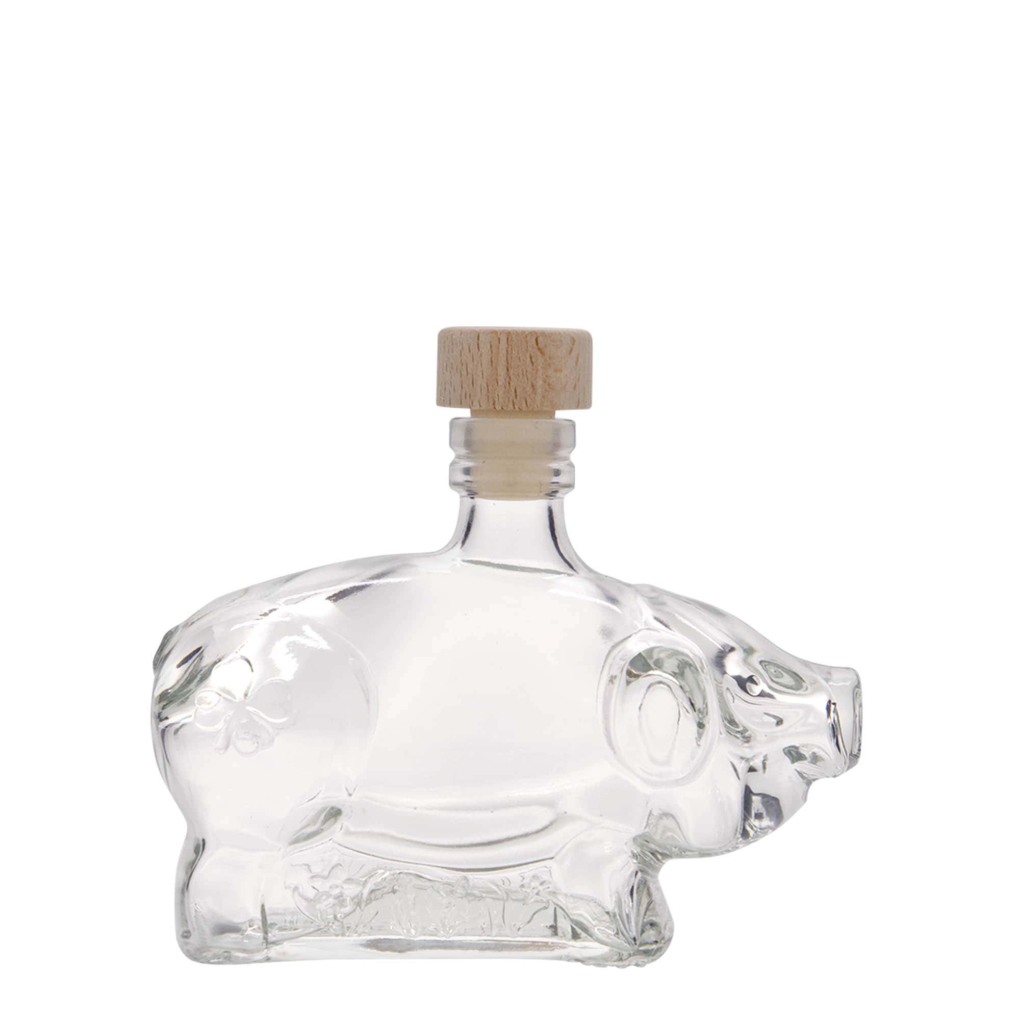 Frasco de vidro de 200 ml 'Porquinho da Sorte', abertura: cortiça