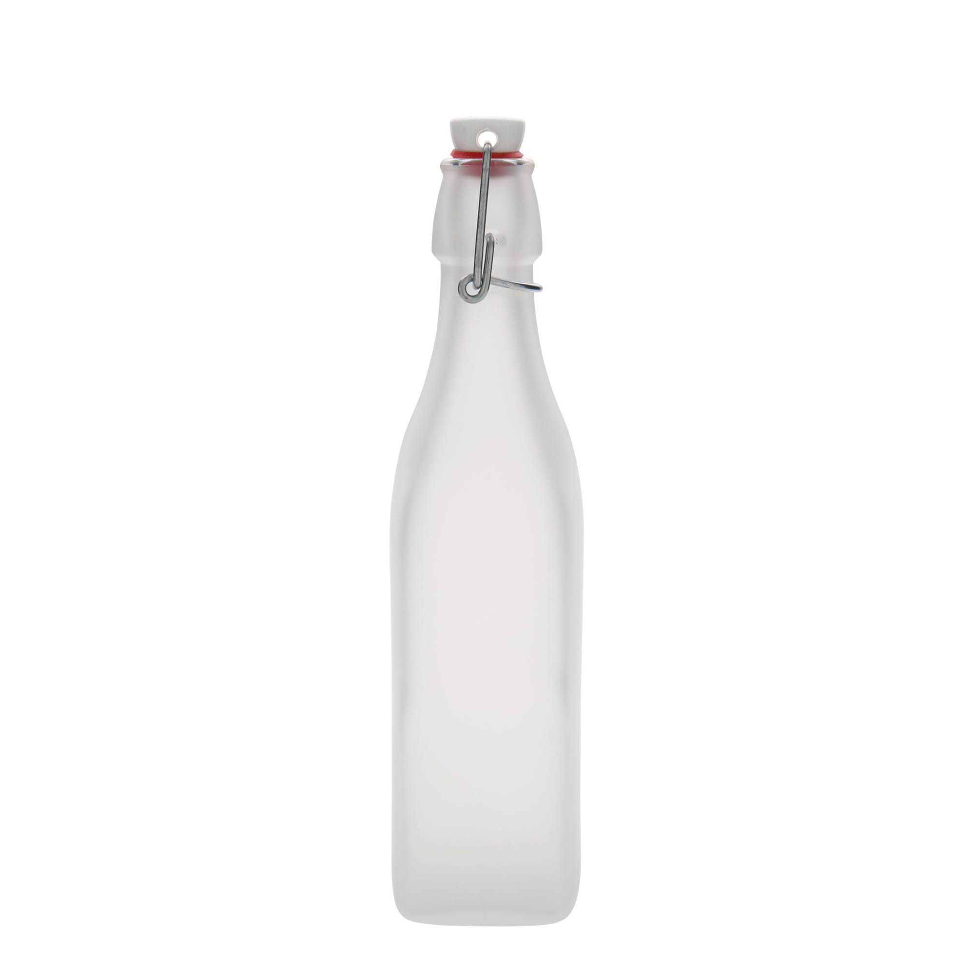Garrafa de vidro 500 ml 'Swing, quadrada, branca, boca: fecho de alavanca' Garrafa de vidro 500 ml 'Swing, quadrada, branca, boca: fecho de alavanca'