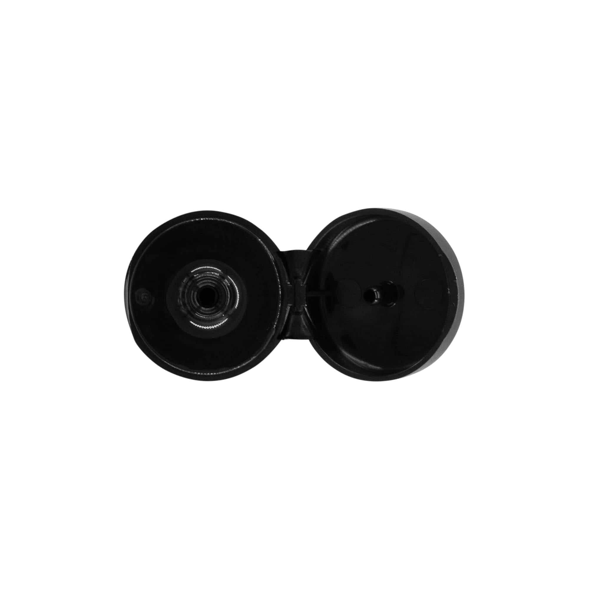 Tampa de rosca com dobradiça articulada, plástico PP, preta, para boca: 20/410