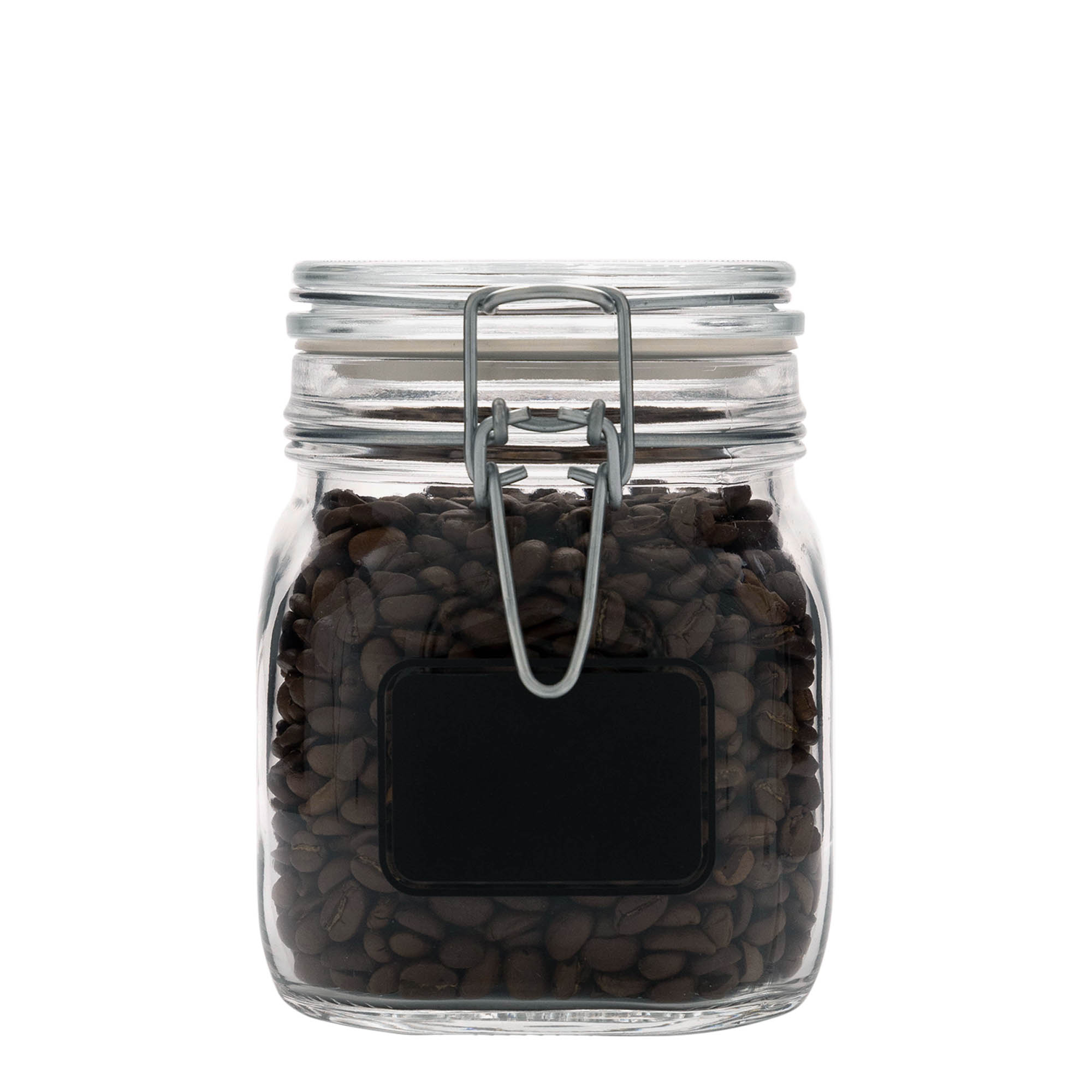 Frasco de vidro com tampa de arame de 750 ml 'Fido', motivo: campo para etiquetas, quadrado, abertura: fecho de arame Frasco de vidro com tampa de arame de 750 ml 'Fido', motivo: campo para etiquetas, quadrado, abertura: fecho de arame
