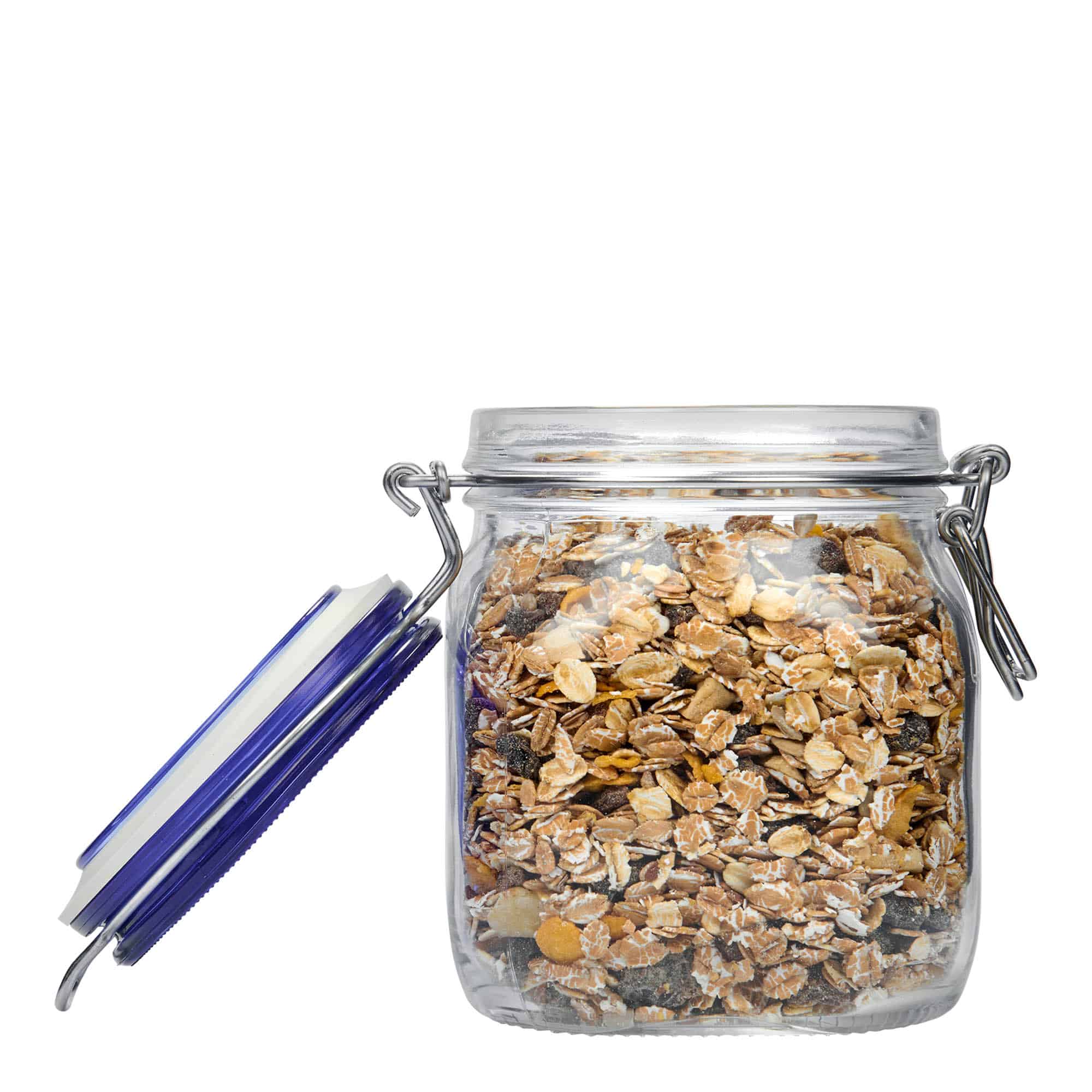 750 ml frasco com fecho de arame 'Fido' tampa azul, quadrado, boca: fecho de arame