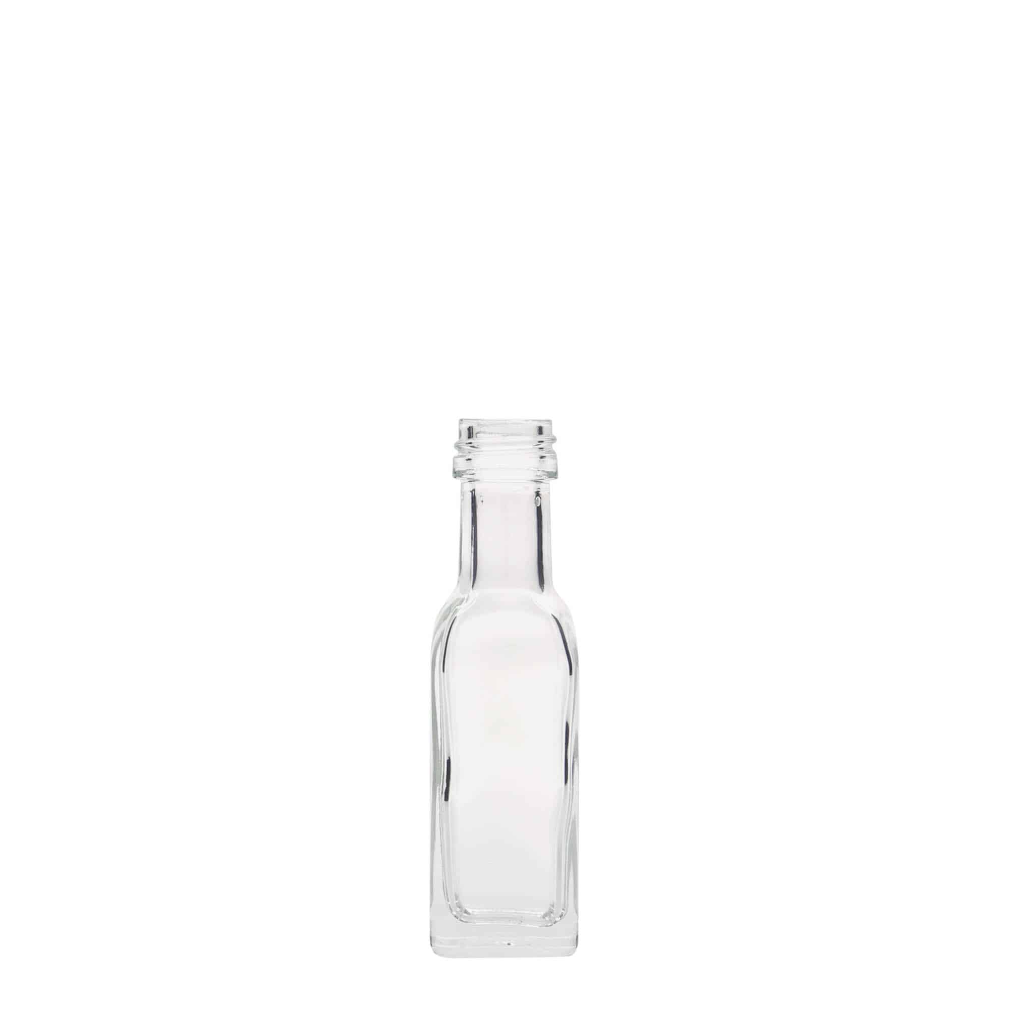 20 ml Garrafa de vidro 'Marasca', quadrada, boca: PP 18 20 ml Garrafa de vidro 'Marasca', quadrada, boca: PP 18