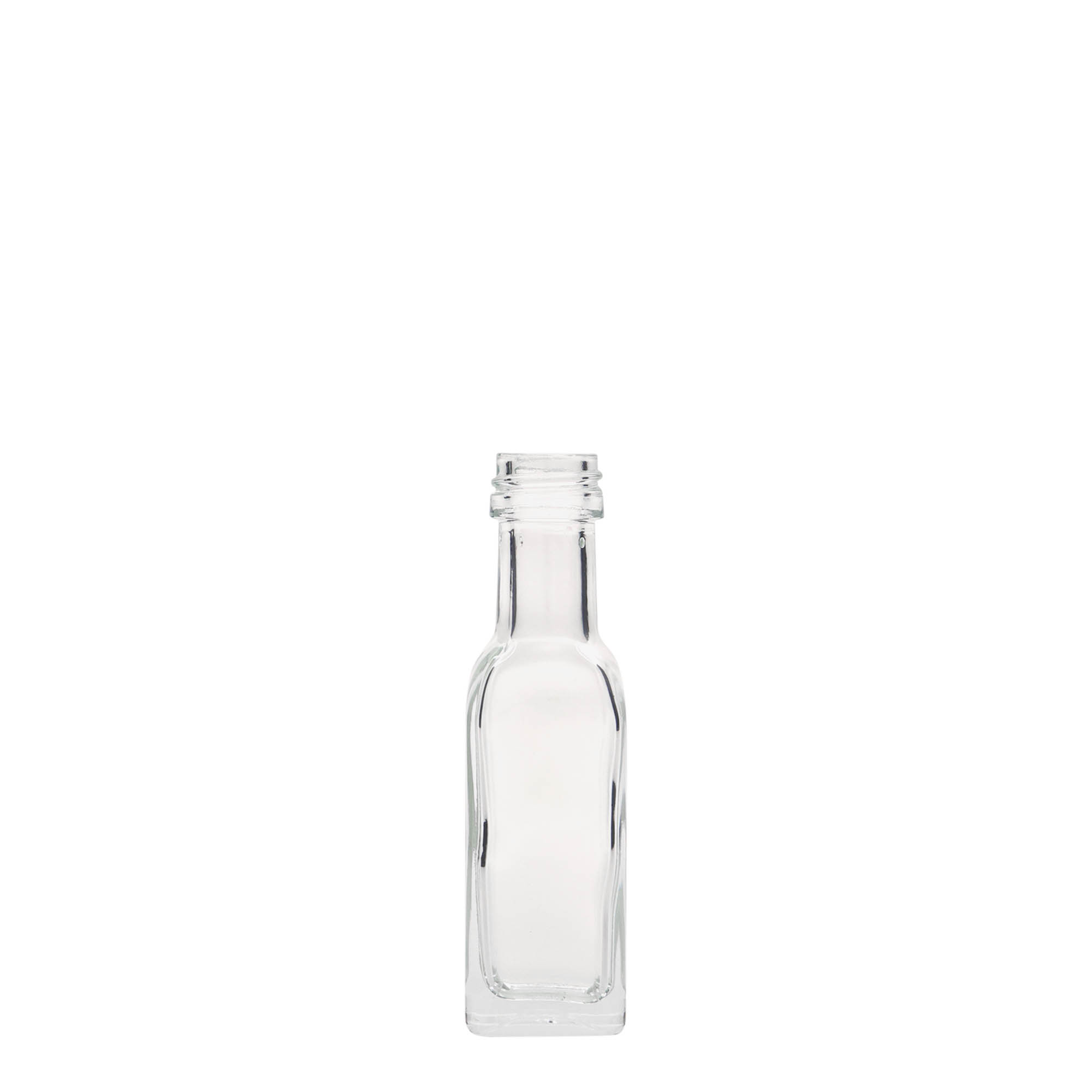 Frasco de vidro de 20 ml 'Marasca', quadrado, bocal: PP 18 Frasco de vidro de 20 ml 'Marasca', quadrado, bocal: PP 18