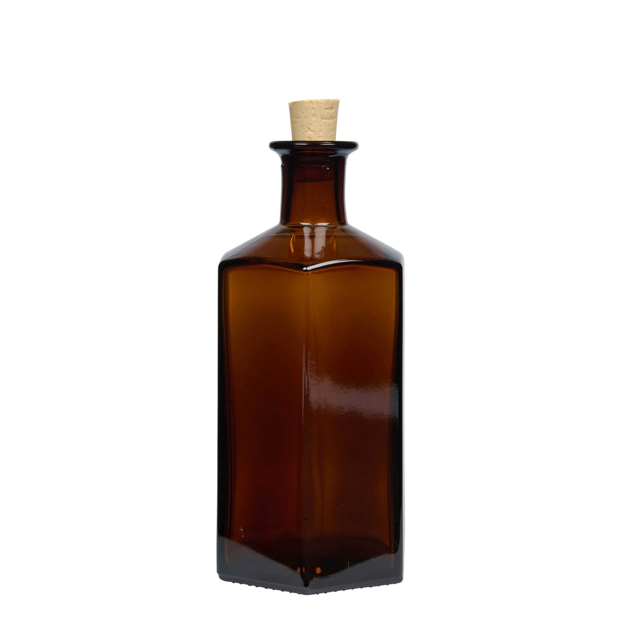 500 ml Garrafa de vidro farmacêutica 'Jimmy'. hexagonal. castanho. boca: Cortiça