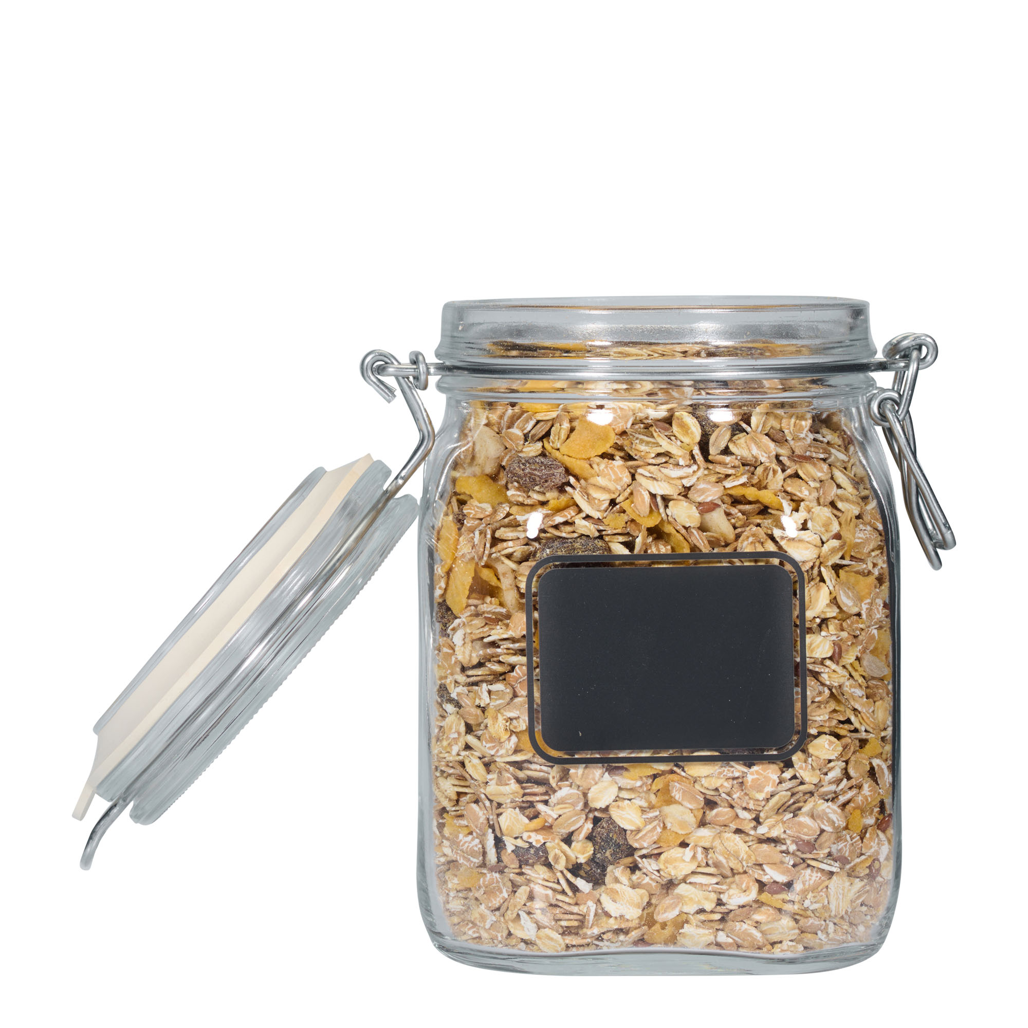1.000 ml Frasco de vidro com fecho de arame 'Fido', motivo: campo para etiqueta, quadrado, boca: fecho de arame 1.000 ml Frasco de vidro com fecho de arame 'Fido', motivo: campo para etiqueta, quadrado, boca: fecho de arame