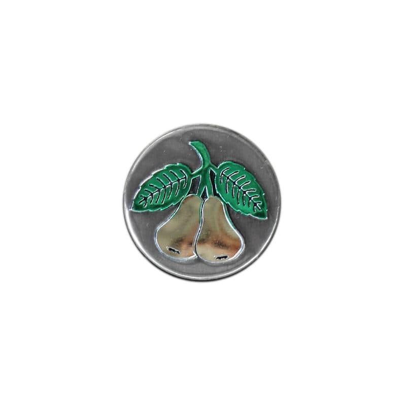 Etiqueta de estanho 'Pera', redonda, metal, prata