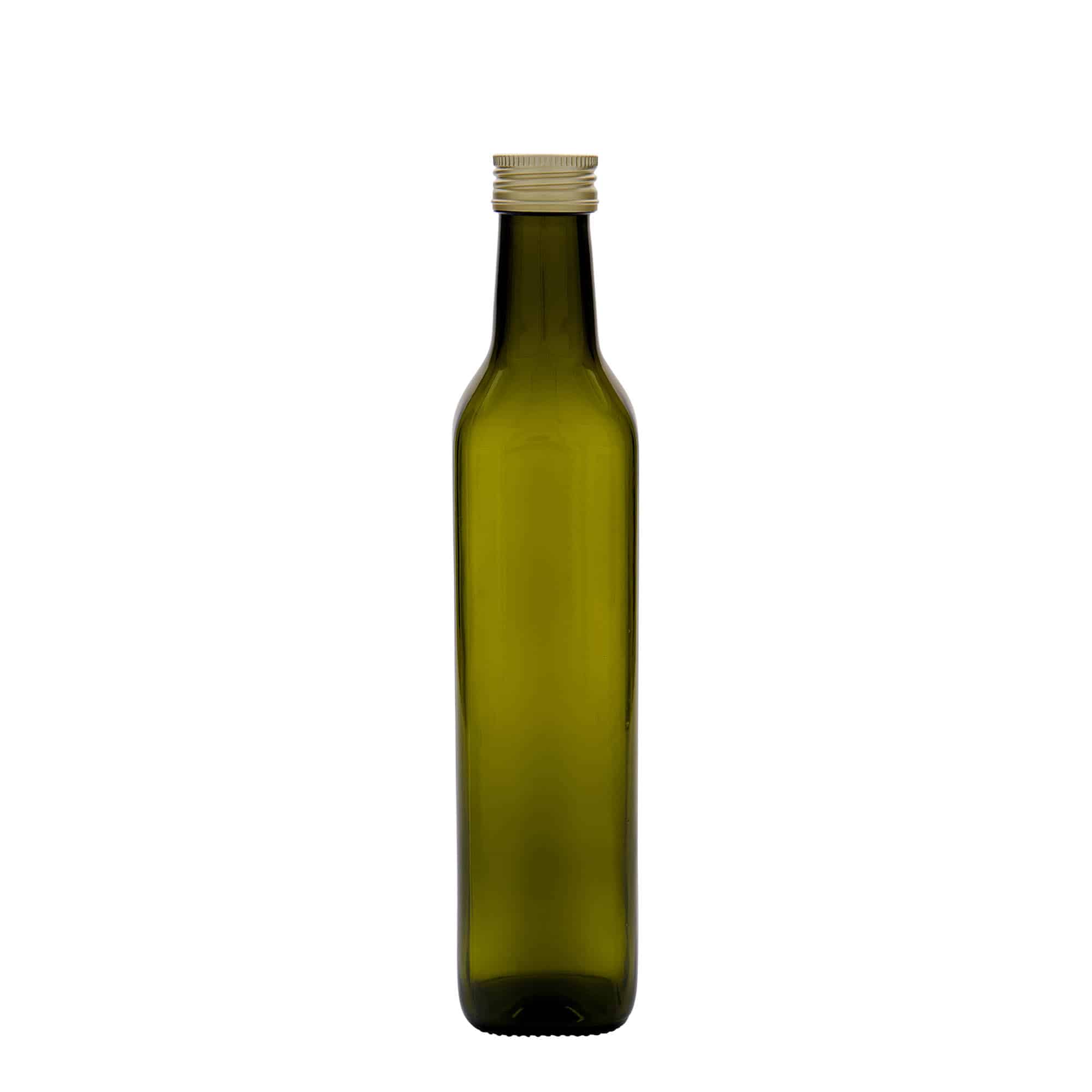 Garrafa de vidro 500 ml 'Marasca', quadrada, verde antigo, bocal: PP 31,5