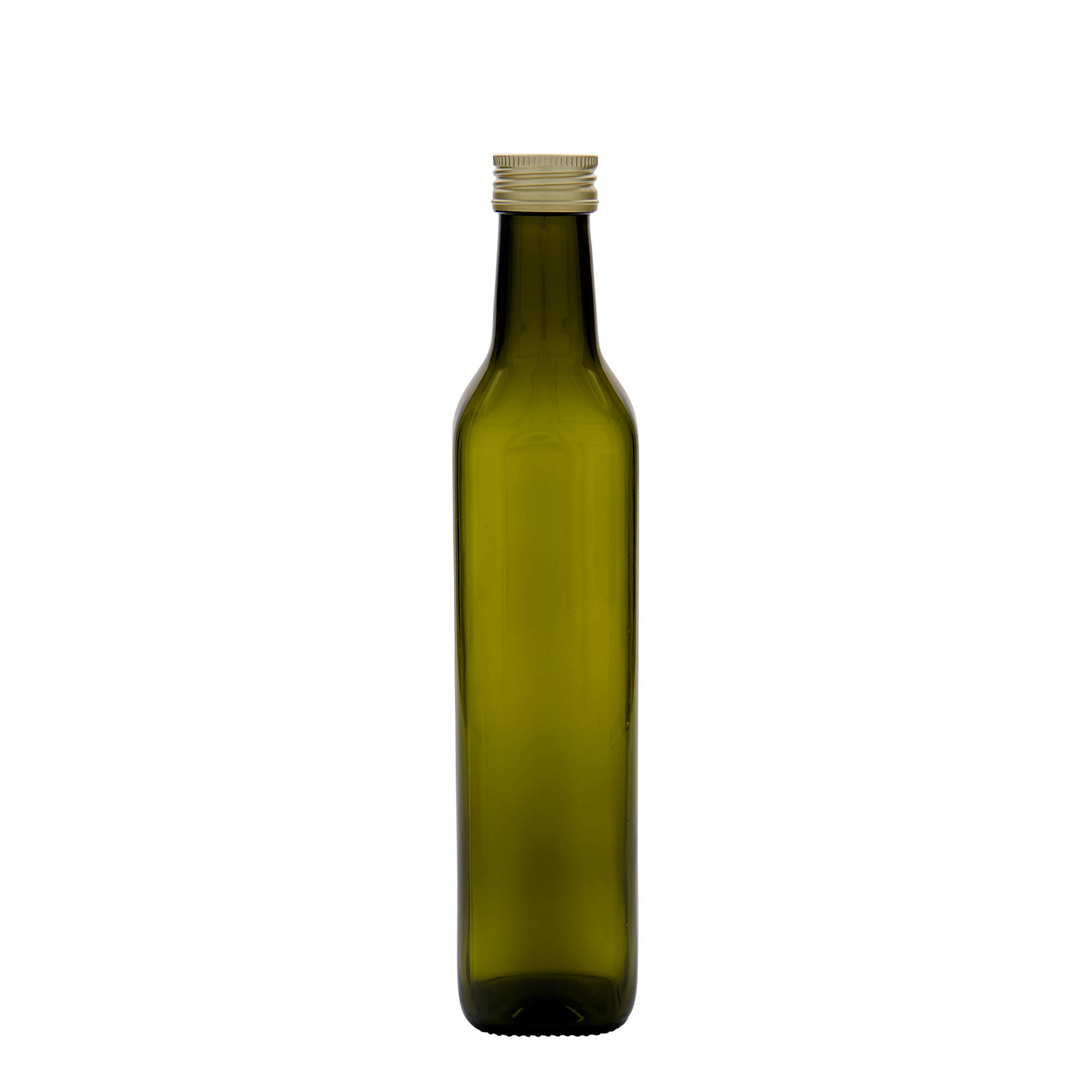 Garrafa de vidro 500 ml 'Marasca', quadrada, verde antigo, bocal: PP 31,5 Garrafa de vidro 500 ml 'Marasca', quadrada, verde antigo, bocal: PP 31,5