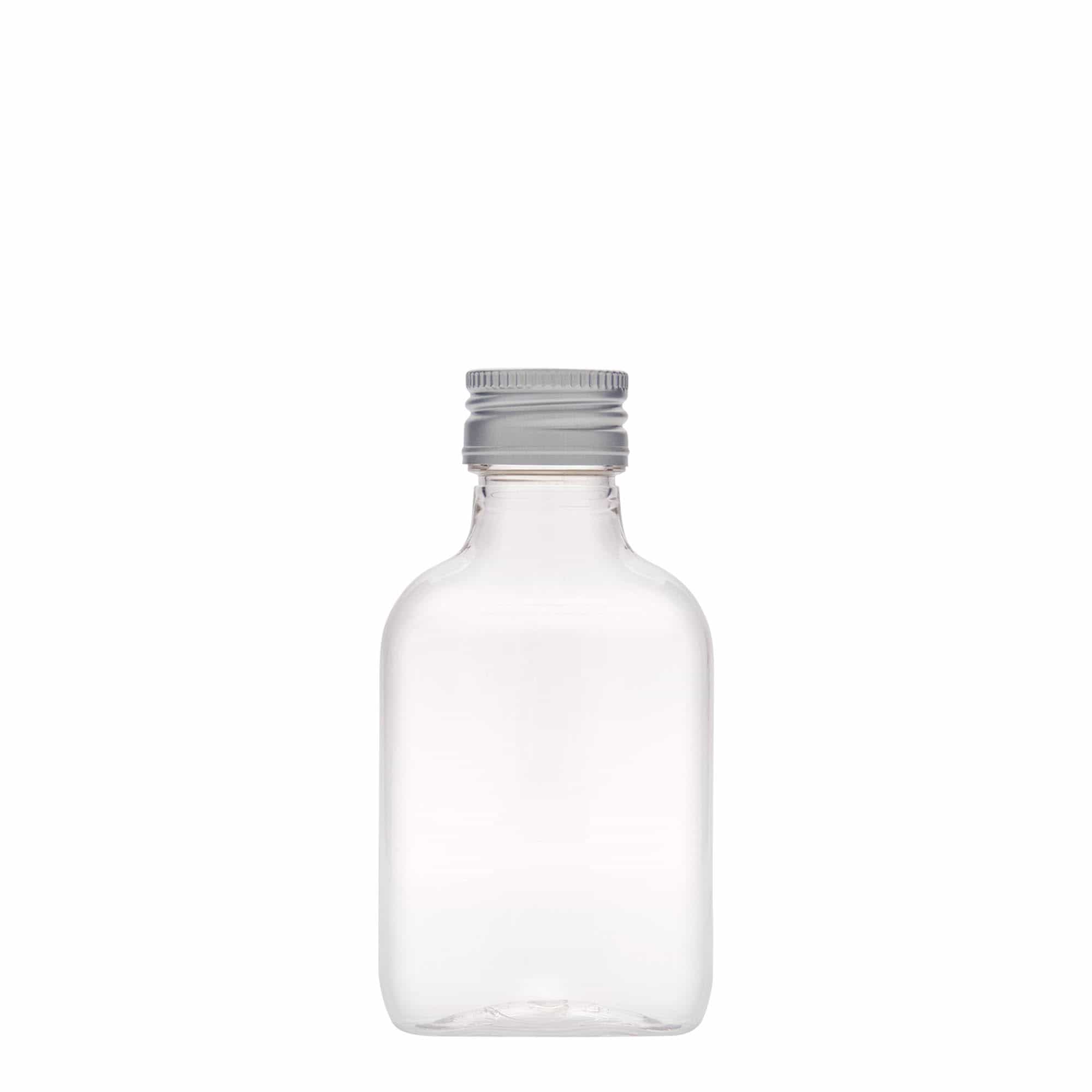 100 ml Garrafa de bolso, oval, plástico PET, boca: PP 28