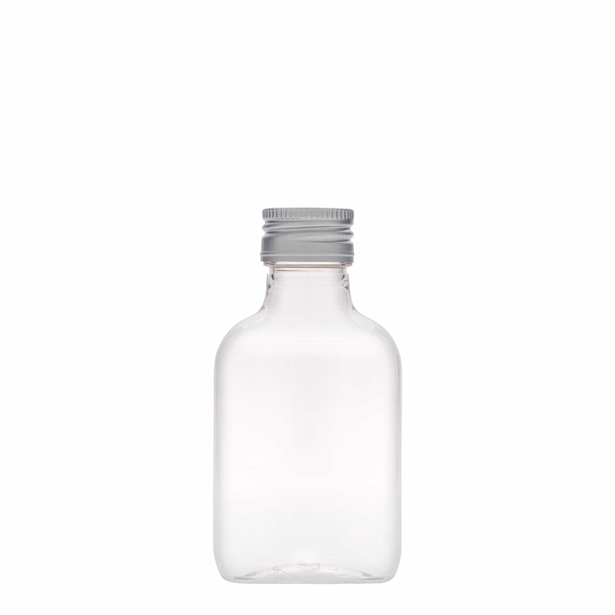 Frasco de bolso de 100 ml, oval, plástico PET, bocal: PP 28