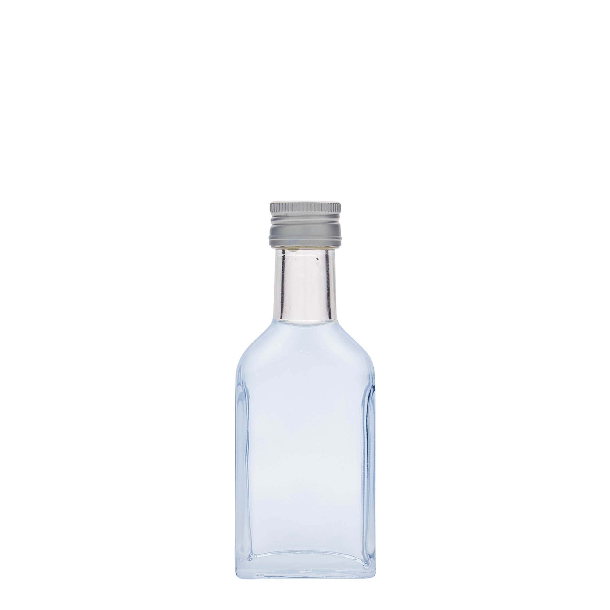 Frasco de bolso 40 ml pescoço longo, retangular, vidro, boca: PP 22 Frasco de bolso 40 ml pescoço longo, retangular, vidro, boca: PP 22