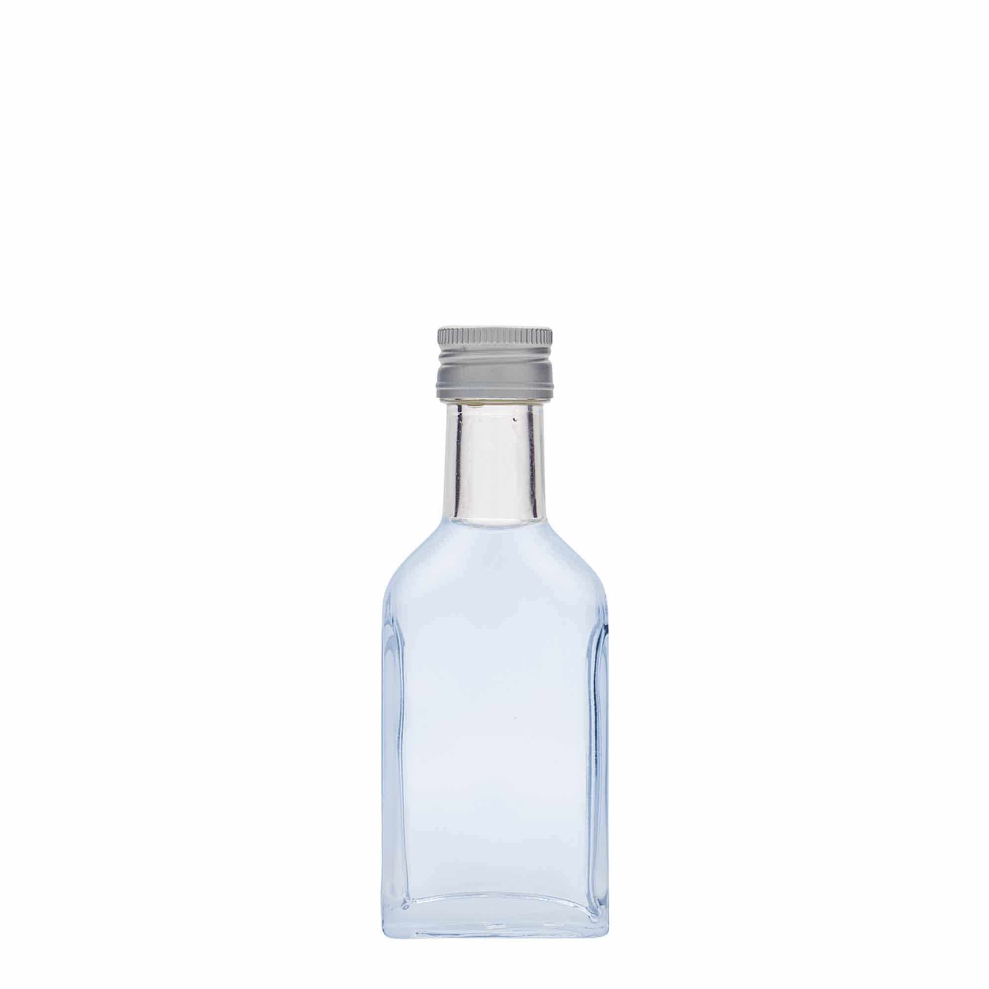 Frasco de bolso 40 ml pescoço longo, retangular, vidro, boca: PP 22