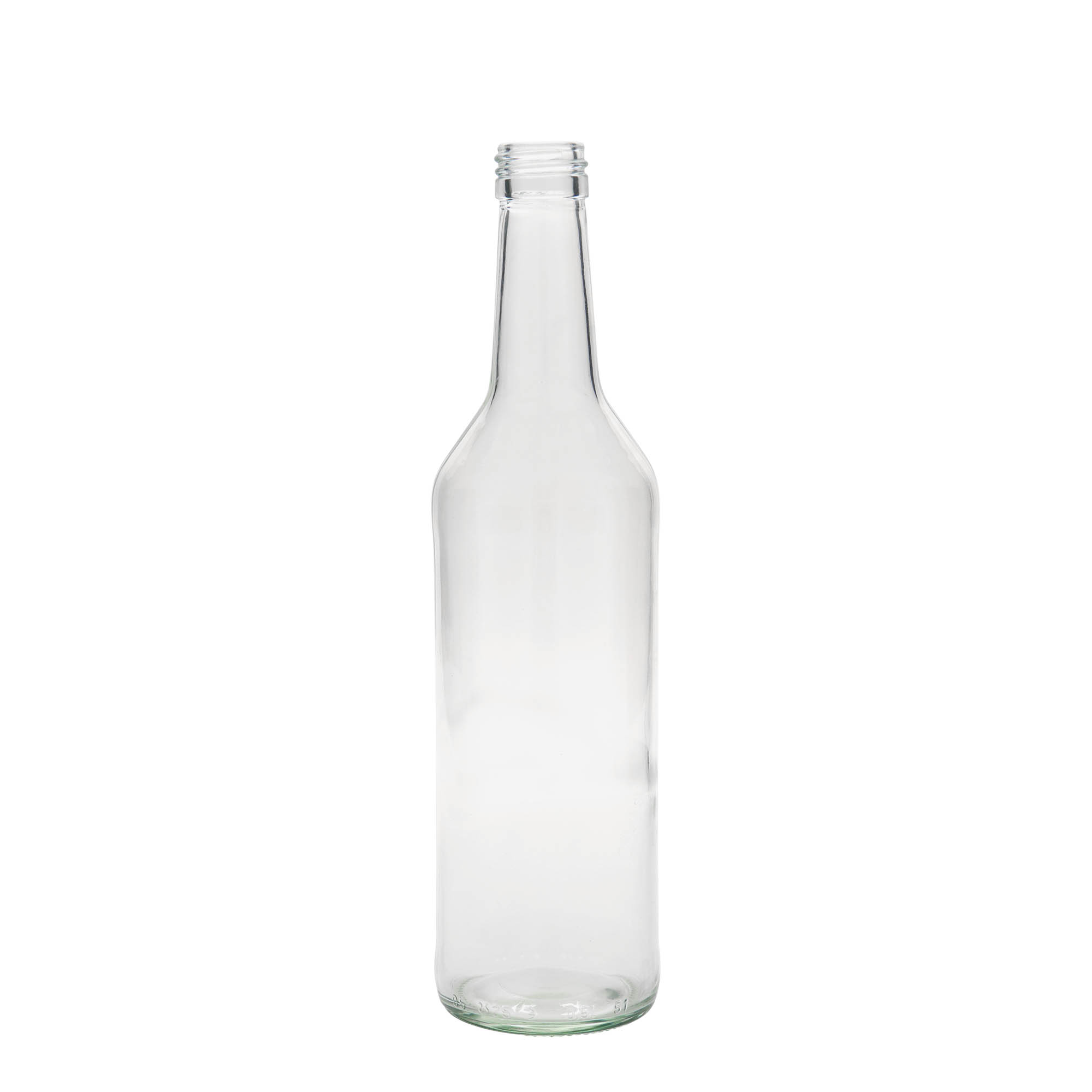 Garrafa de vidro 500 ml com pescoço reto, boca: PP 28 Garrafa de vidro 500 ml com pescoço reto, boca: PP 28