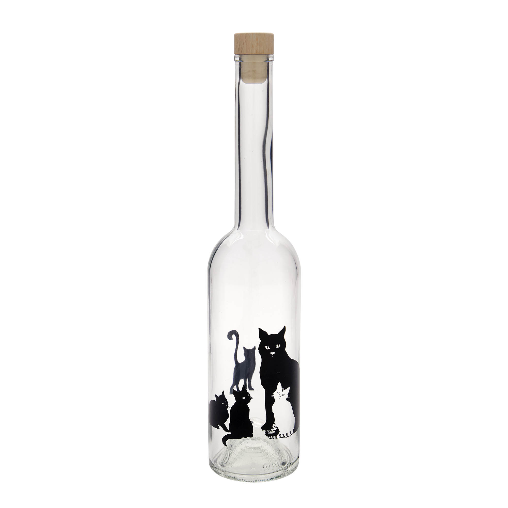 Garrafa de vidro de 500 ml 'Ópera', motivo: gatos, boca: cortiça