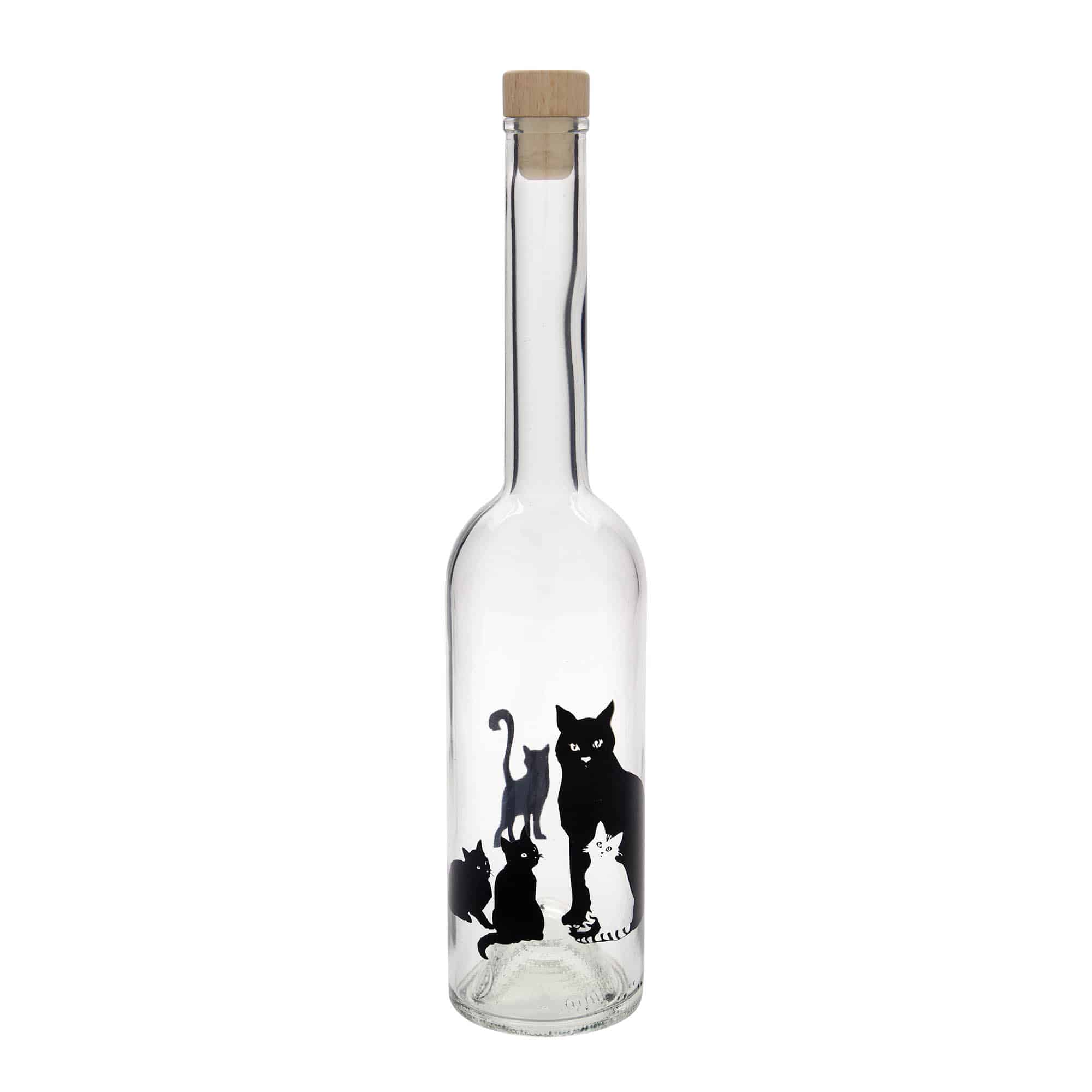 Garrafa de vidro de 500 ml 'Ópera', motivo: gatos, boca: cortiça