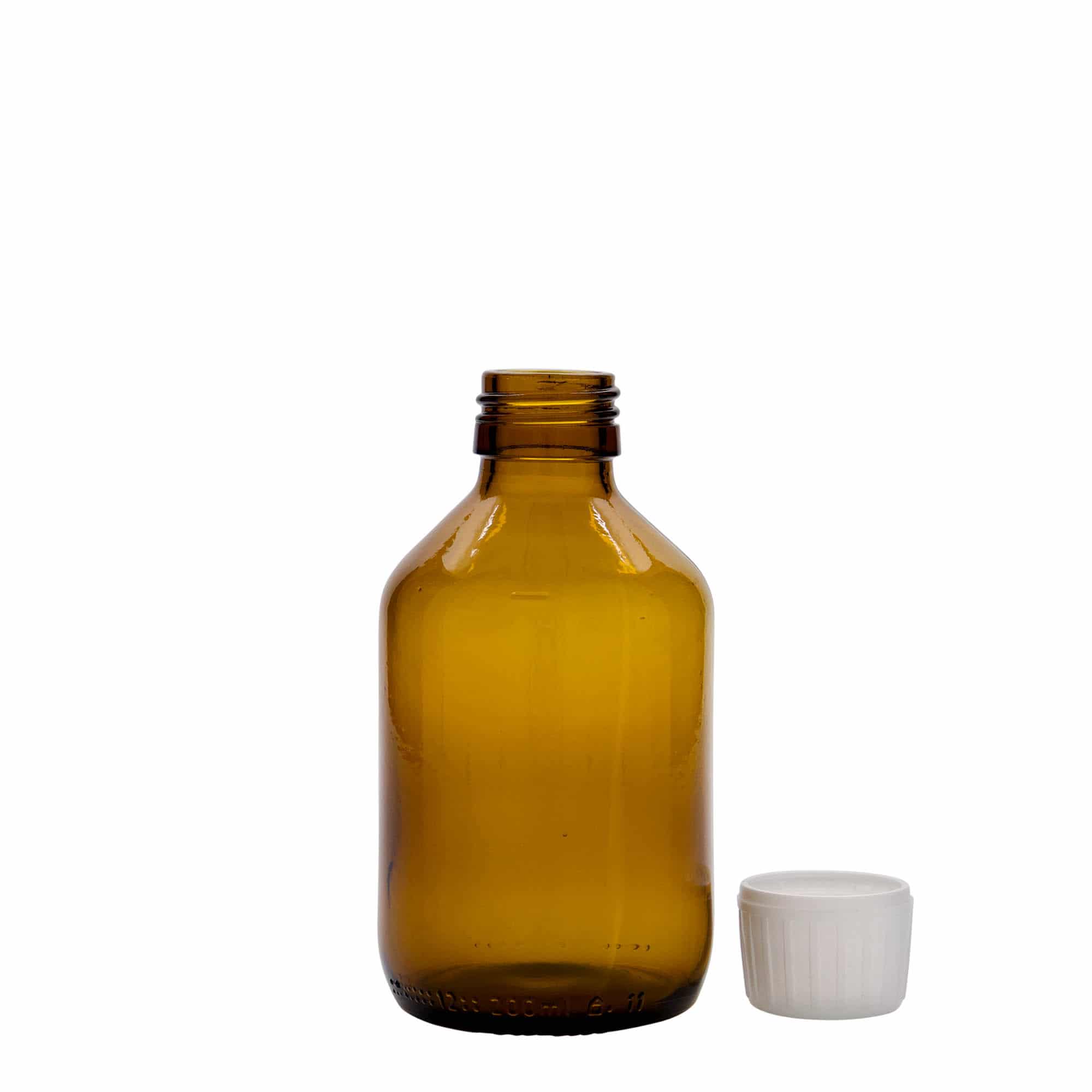 200 ml Frasco de medicamentos, castanho, vidro, boca: PP 28