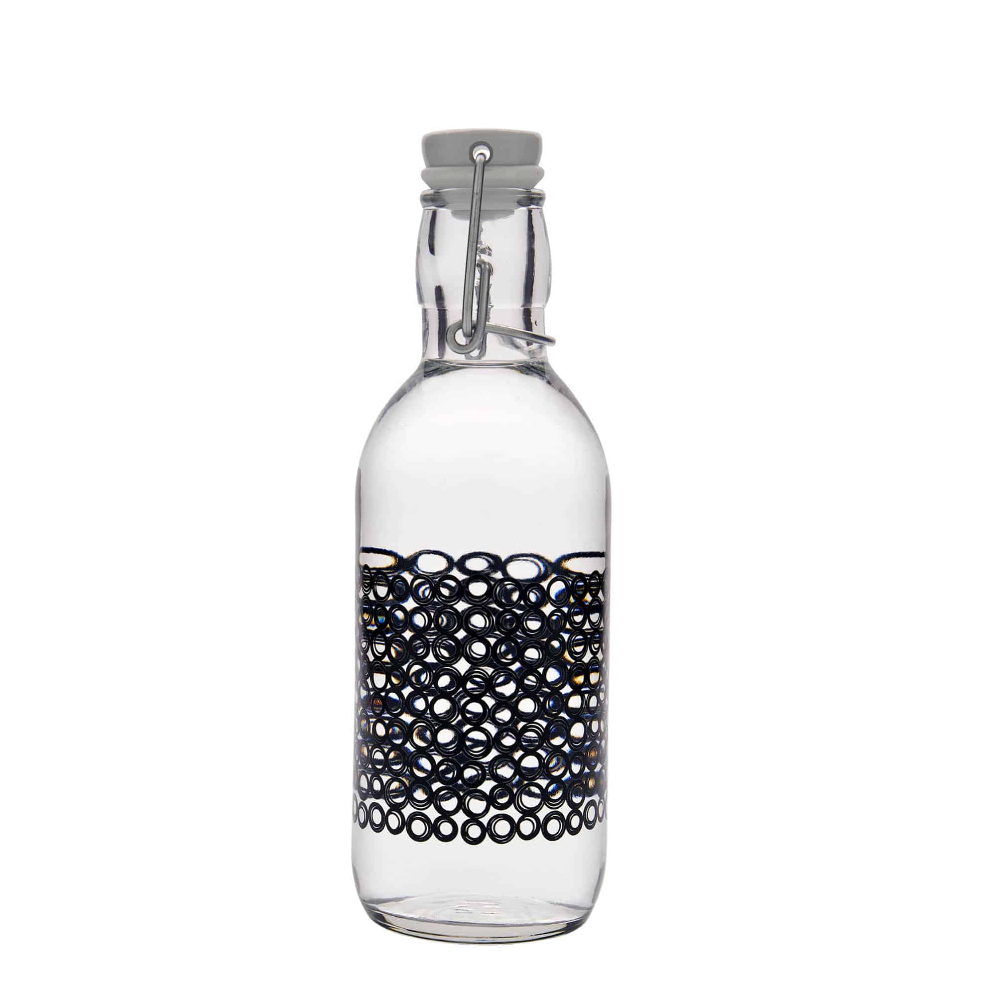 Garrafa de vidro de 500 ml 'Emilia', motivo: Circola nero, boca: fecho de mola Garrafa de vidro de 500 ml 'Emilia', motivo: Circola nero, boca: fecho de mola