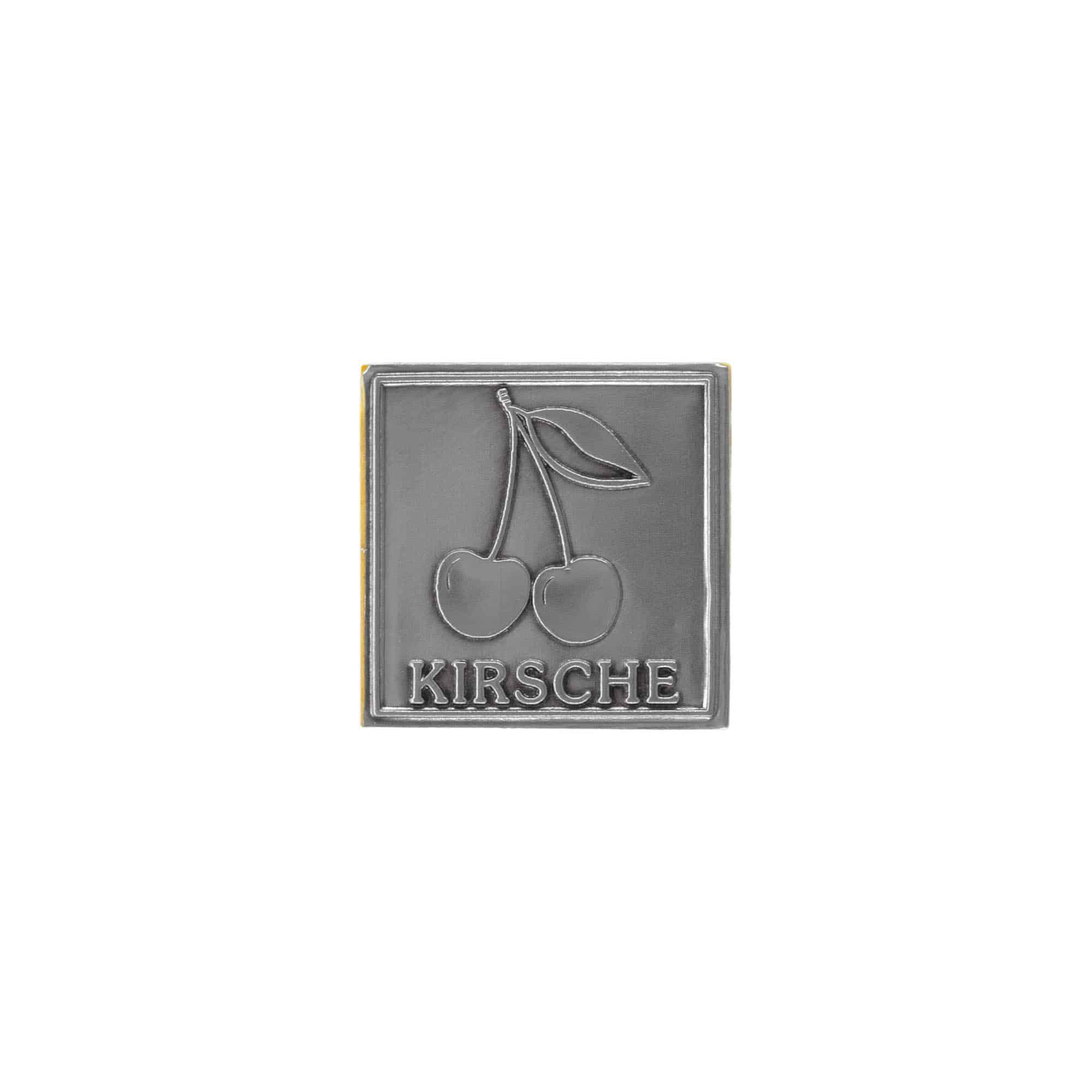 Etiqueta de estanho 'Cereja', quadrada, metal, prata