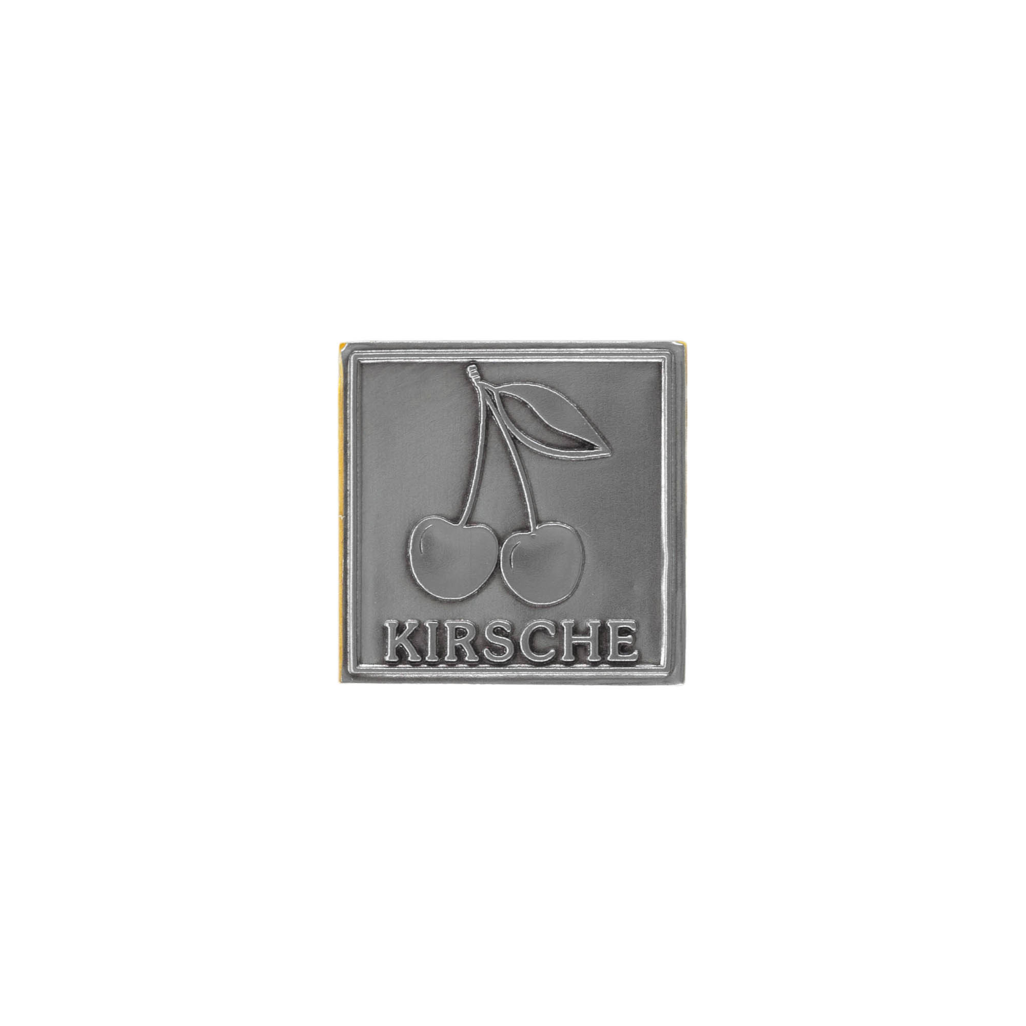 Etiqueta de estanho 'Cereja', quadrada, metal, prata Etiqueta de estanho 'Cereja', quadrada, metal, prata