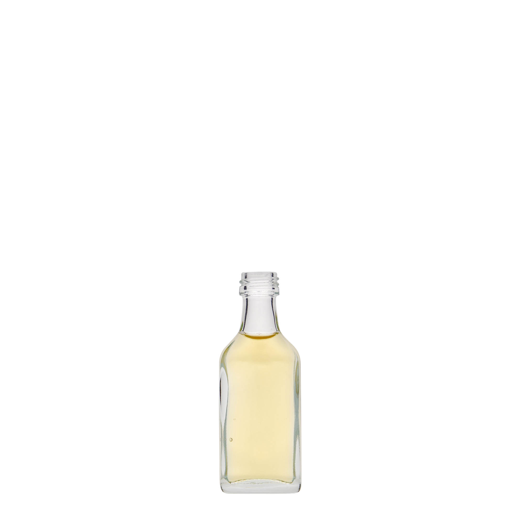 Frasco de bolso de 20 ml, retangular, vidro, boca: PP 18 Frasco de bolso de 20 ml, retangular, vidro, boca: PP 18