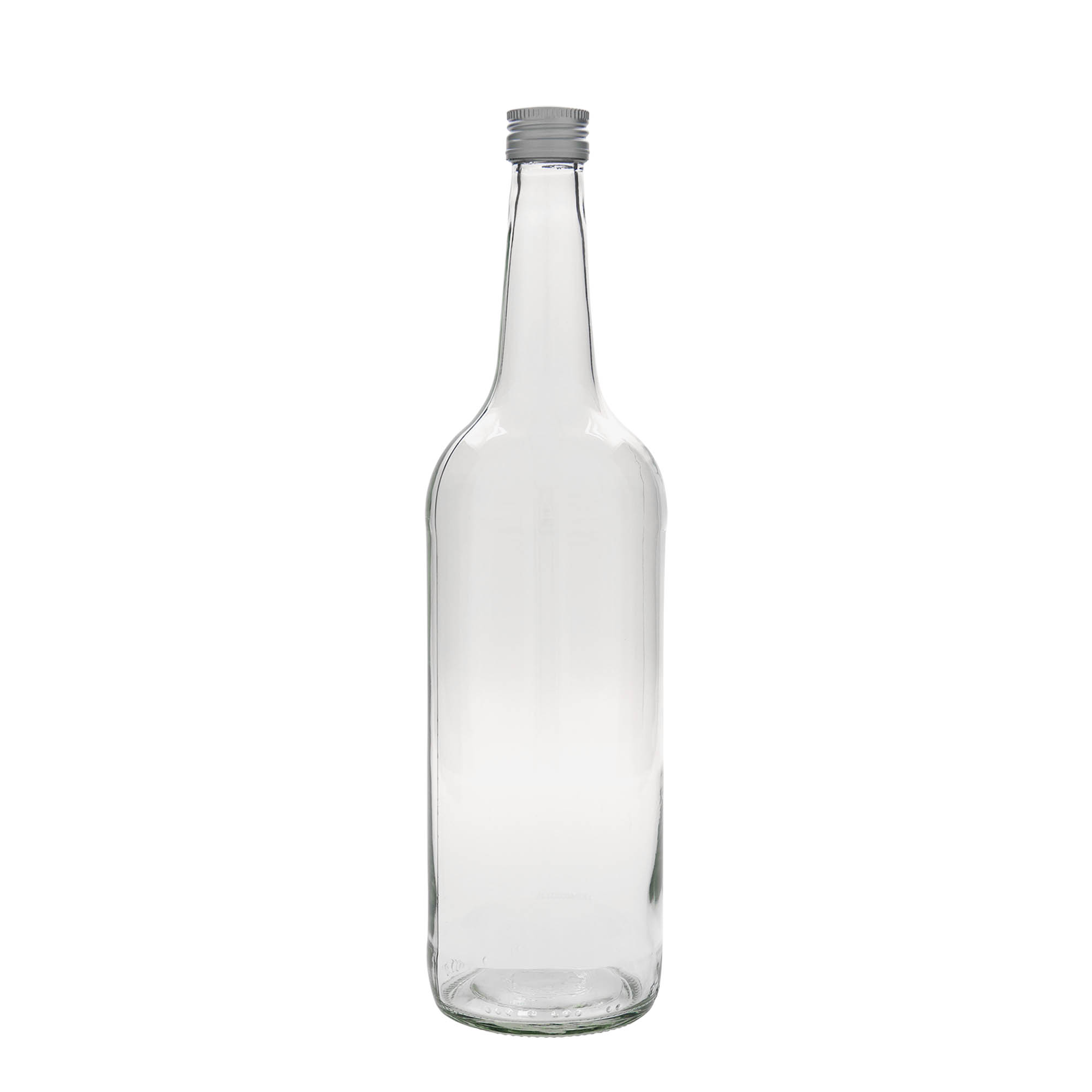 Garrafa de vidro de 1.000 ml com pescoço reto, bocal: PP 28 Garrafa de vidro de 1.000 ml com pescoço reto, bocal: PP 28