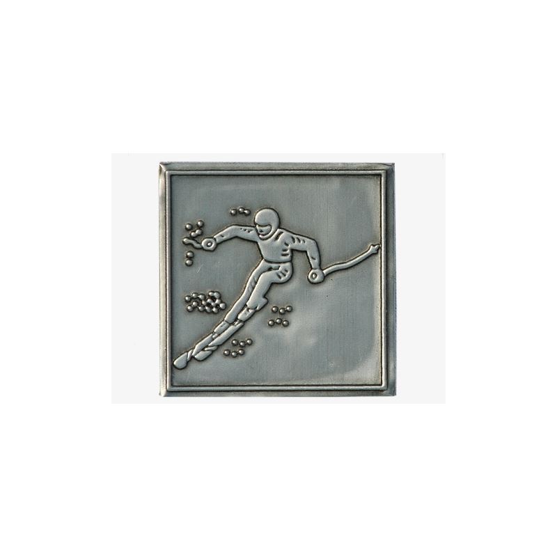 Etiqueta de estanho 'Partida', quadrada, metal, prateada Etiqueta de estanho 'Partida', quadrada, metal, prateada