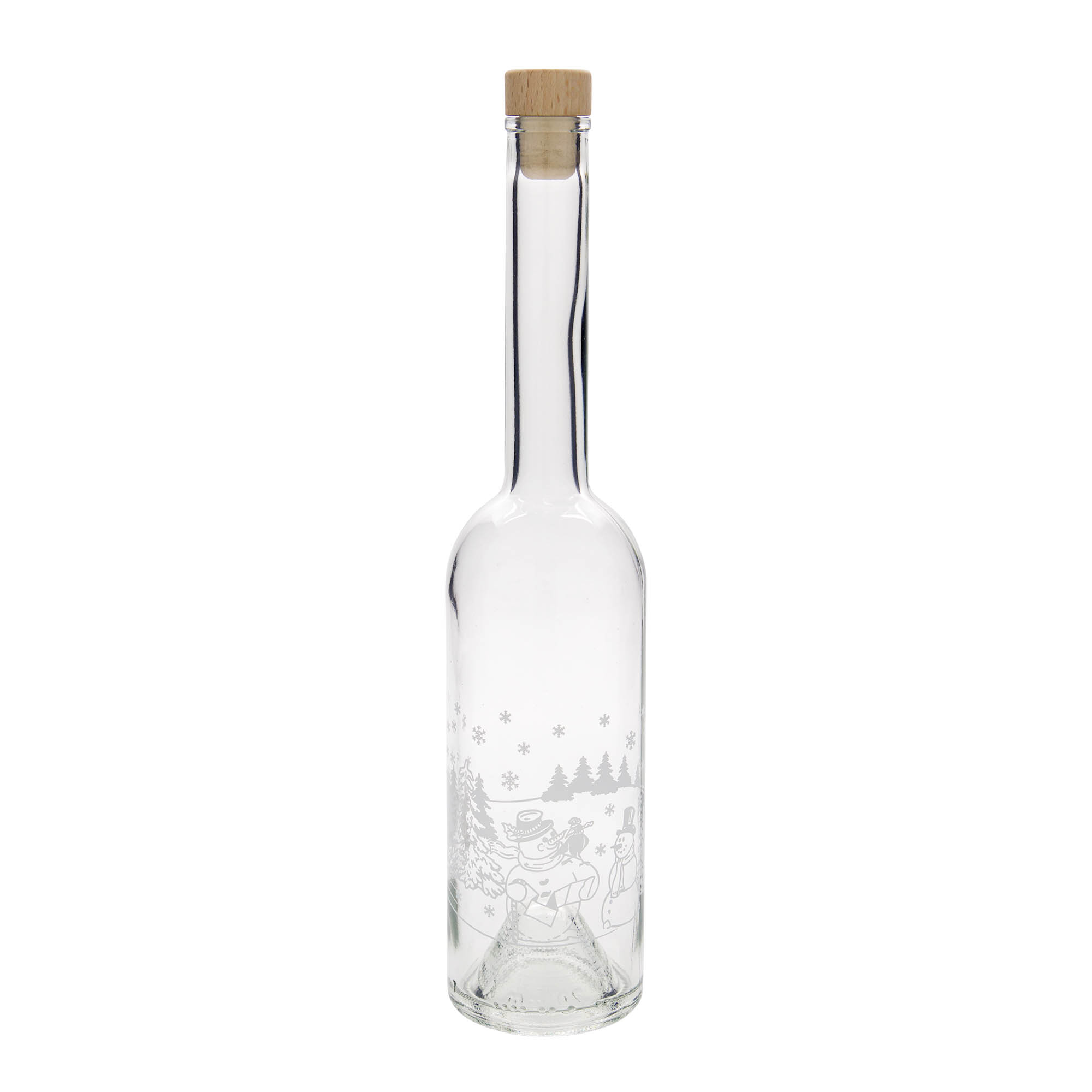 Garrafa de vidro de 500 ml 'Opera', motivo: garrafa de boneco de neve, boca: cortiça