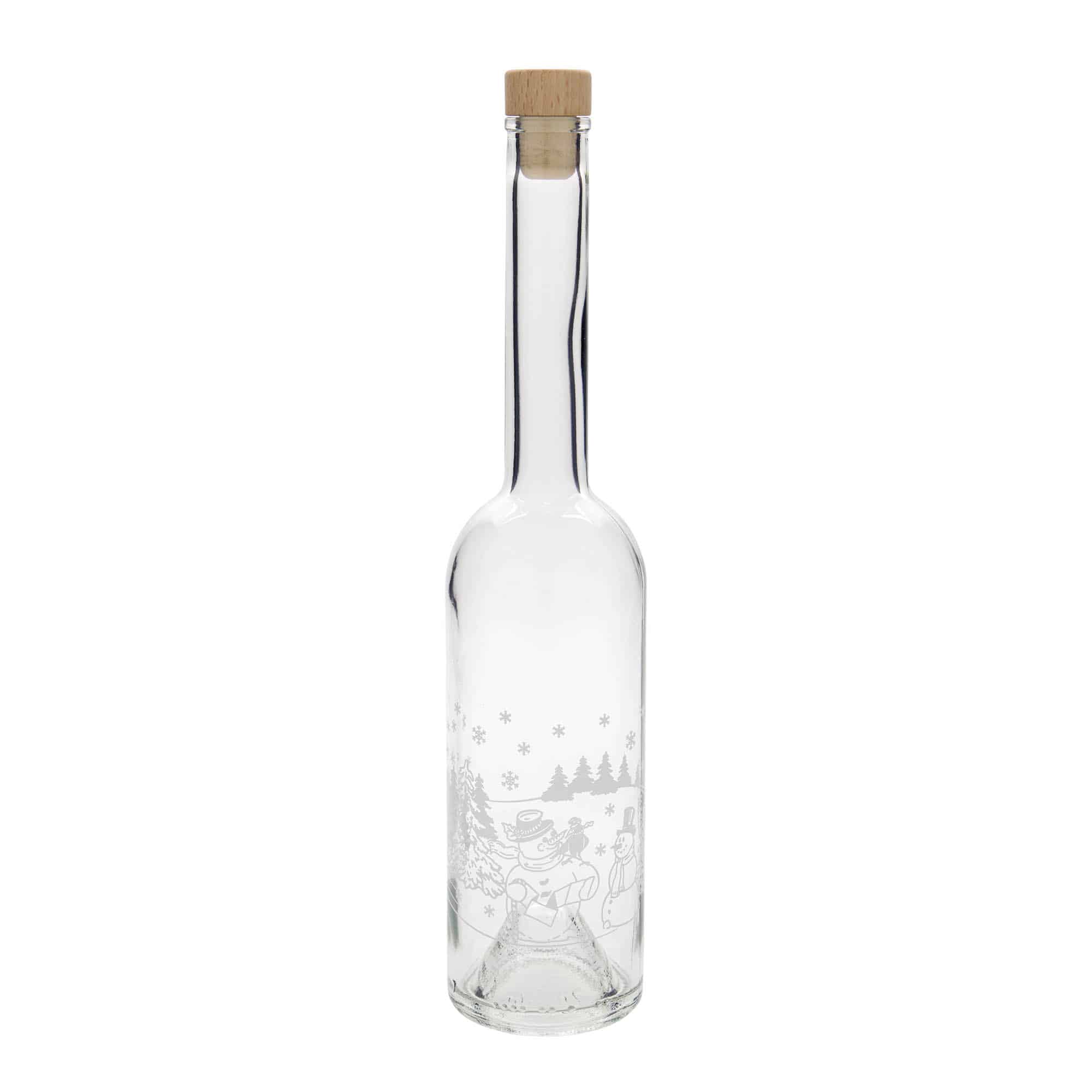Garrafa de vidro de 500 ml 'Opera', motivo: garrafa de boneco de neve, boca: cortiça