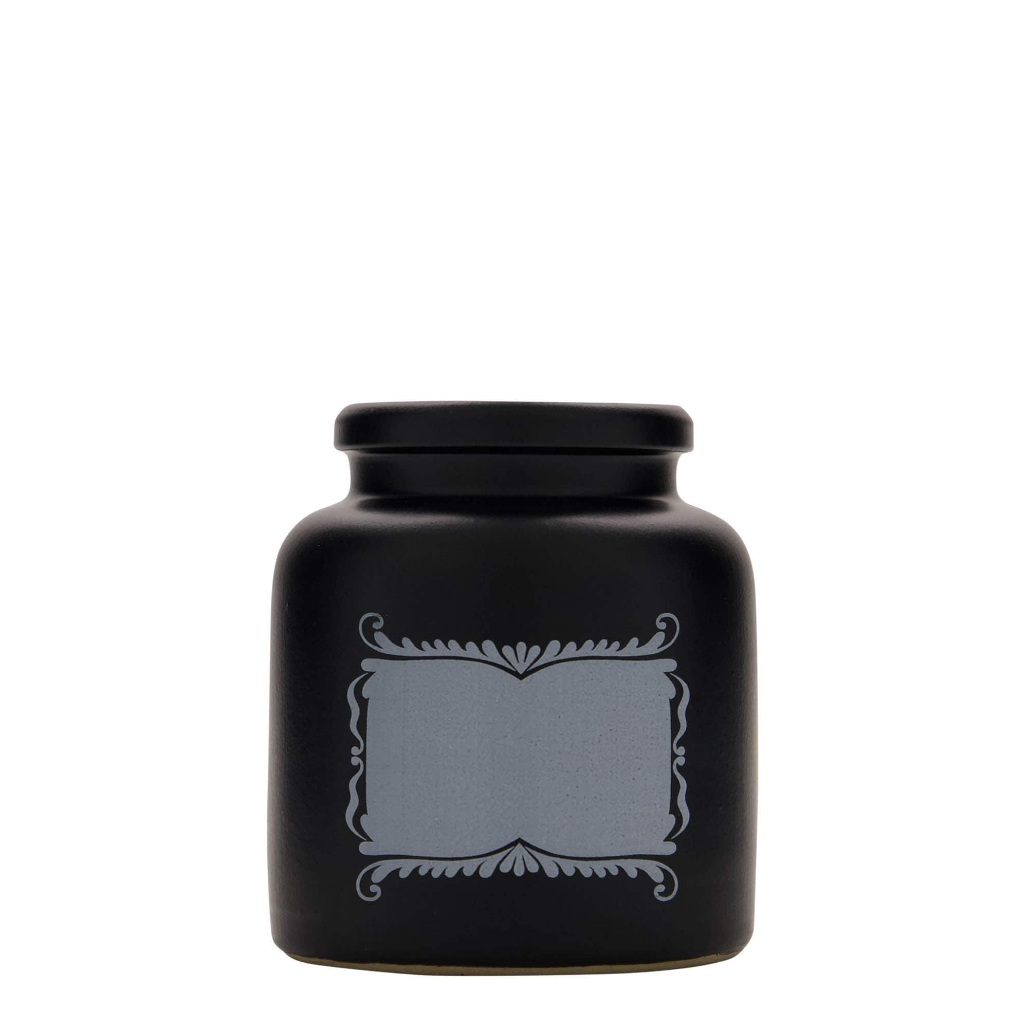 Vaso de grés de 270 ml, motivo: campo para etiquetas, cerâmica, preto, boca: tampa de encaixe