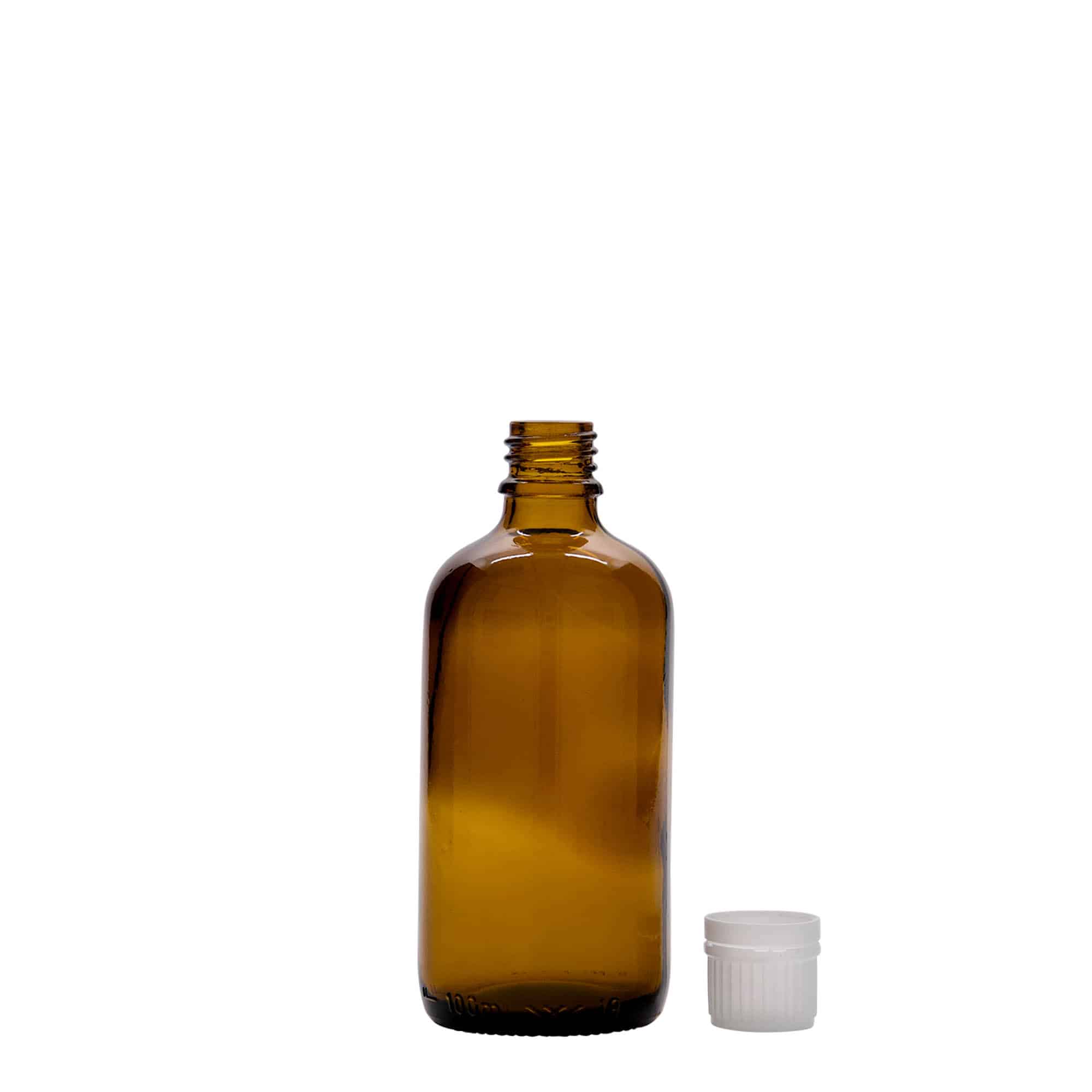 Frasco médico de 100 ml, vidro, castanho, boquilha: DIN 18