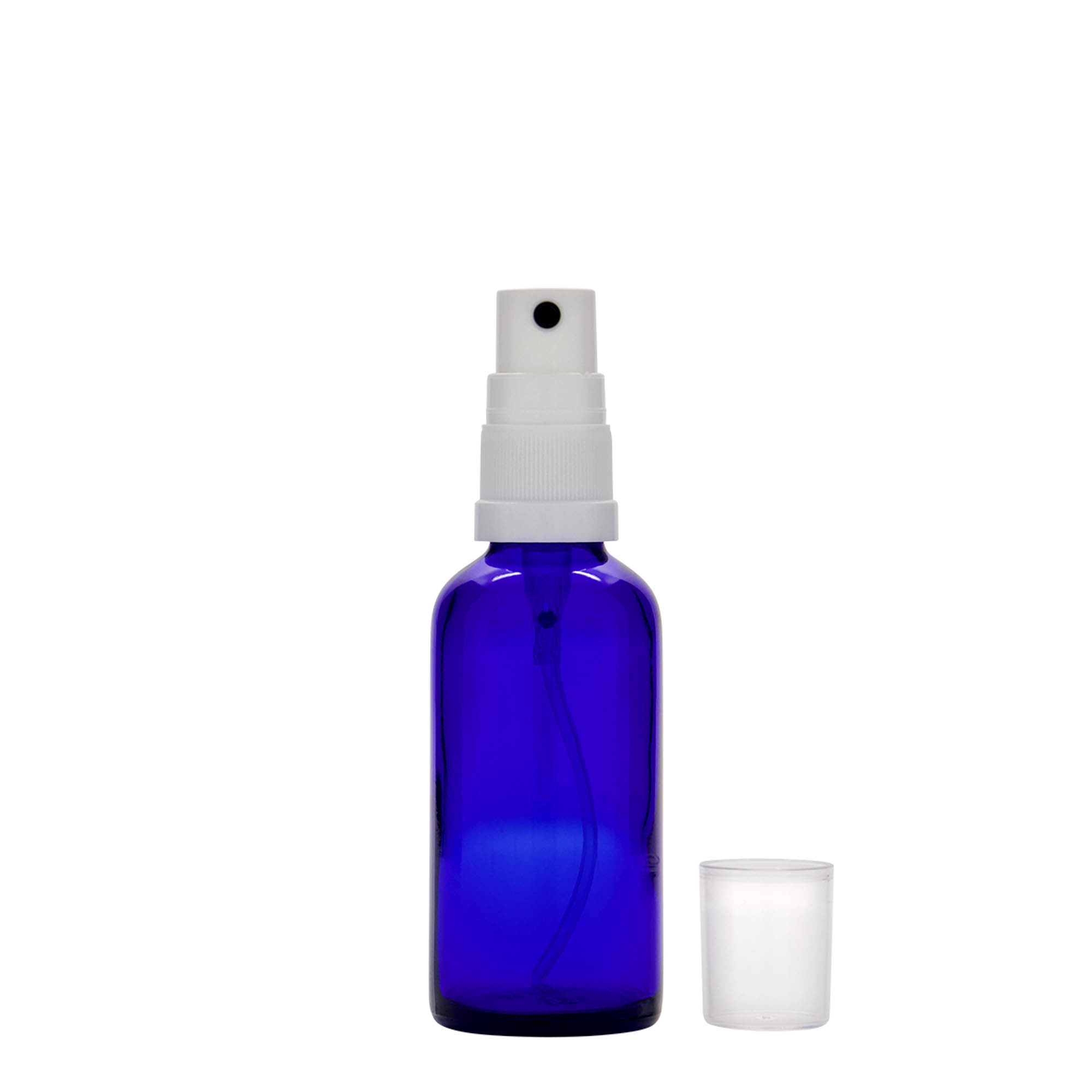 Frasco de spray de 50 ml, vidro, azul royal, bocal: DIN 18 Frasco de spray de 50 ml, vidro, azul royal, bocal: DIN 18