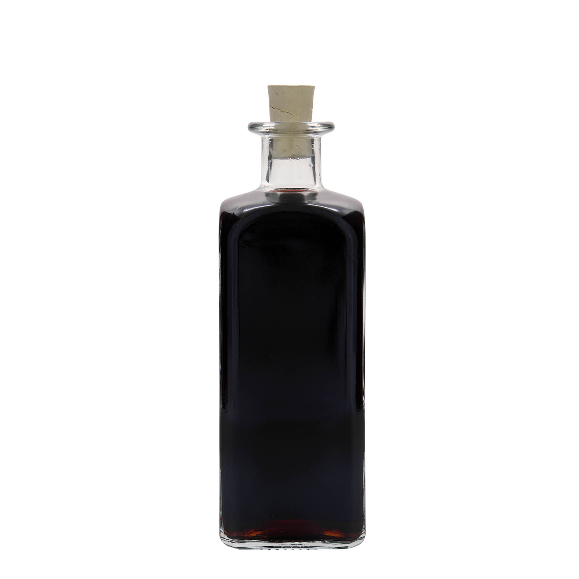 Garrafa de vidro de 500 ml Apotheker Carré, quadrada, boca: cortiça Garrafa de vidro de 500 ml Apotheker Carré, quadrada, boca: cortiça