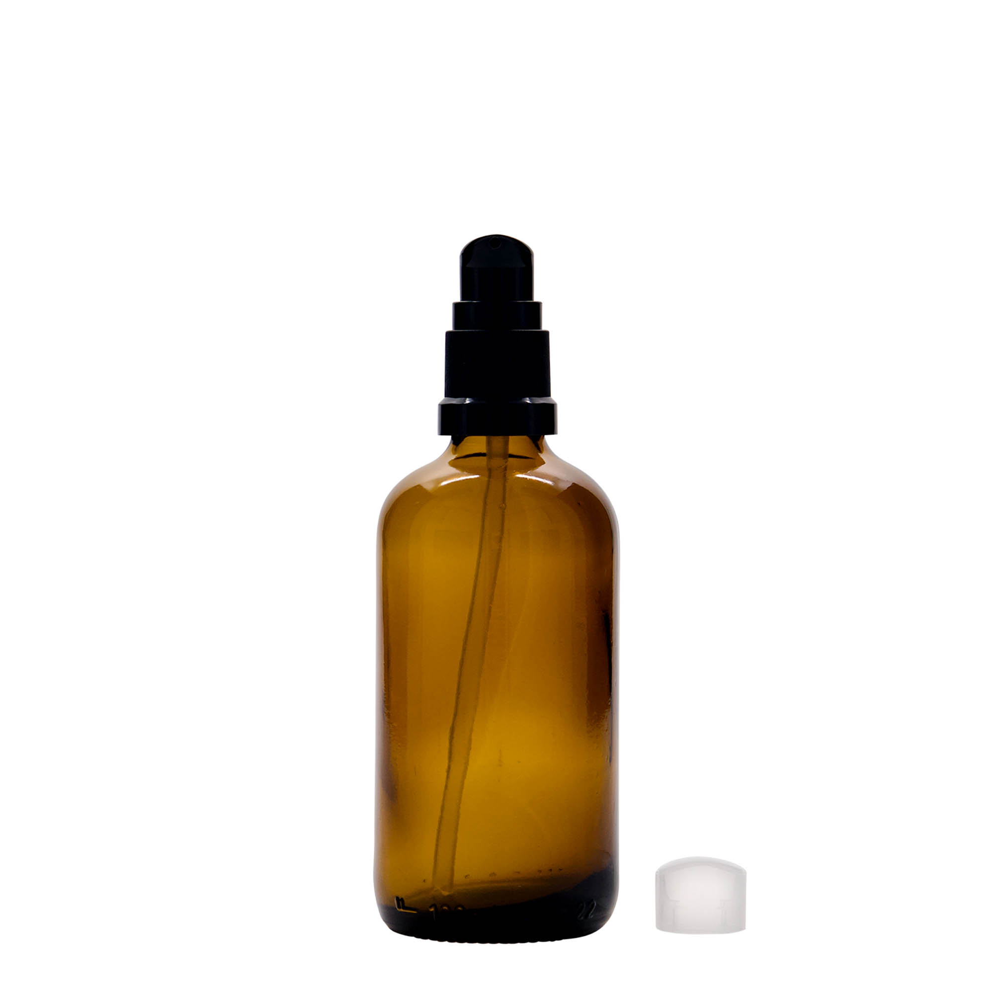 Frasco de medicamento de 100 ml com bomba de loção, vidro, castanho, boca: DIN 18 Frasco de medicamento de 100 ml com bomba de loção, vidro, castanho, boca: DIN 18