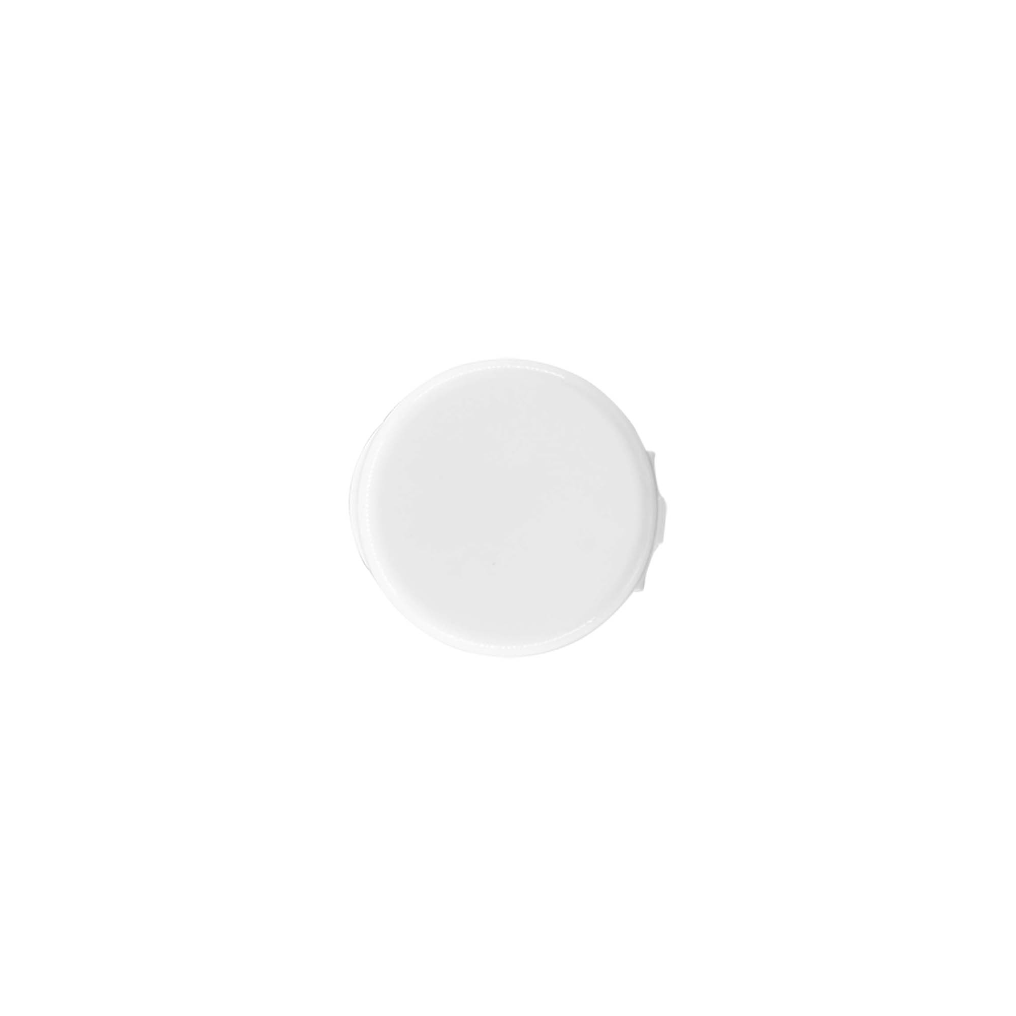 Tampa de rosca com dobradiça articulada, plástico PP, branco, para abertura: 24/410 Tampa de rosca com dobradiça articulada, plástico PP, branco, para abertura: 24/410