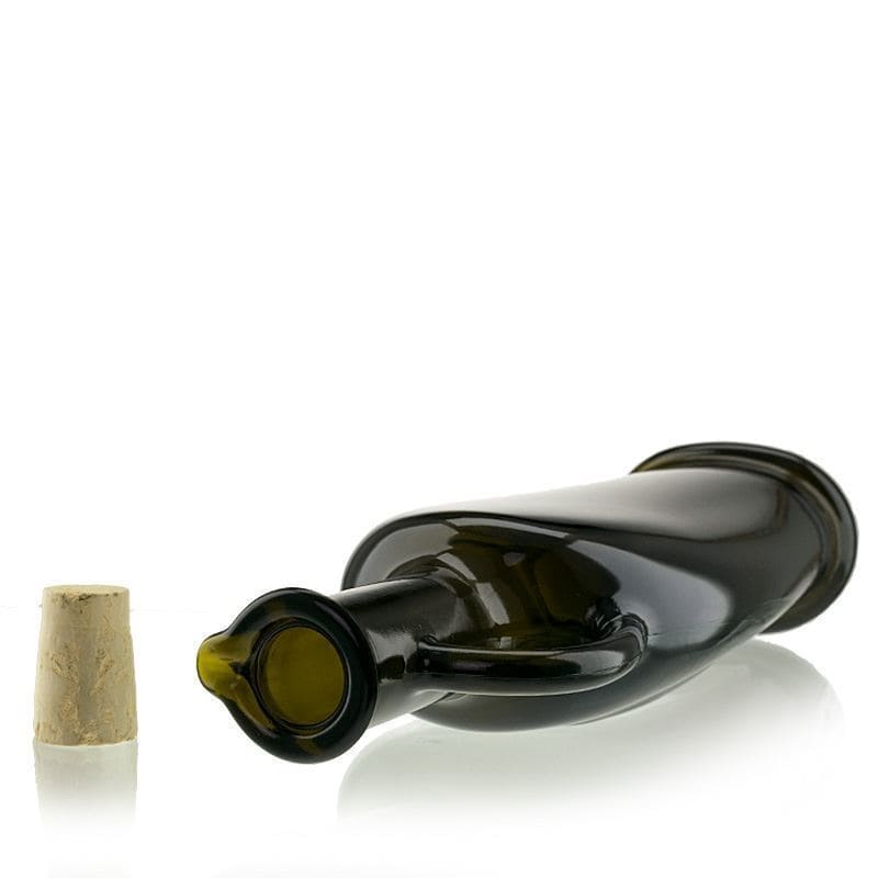 Garrafa de vidro de 500 ml 'Eleganta', oval, verde antigo, boca: cortiça