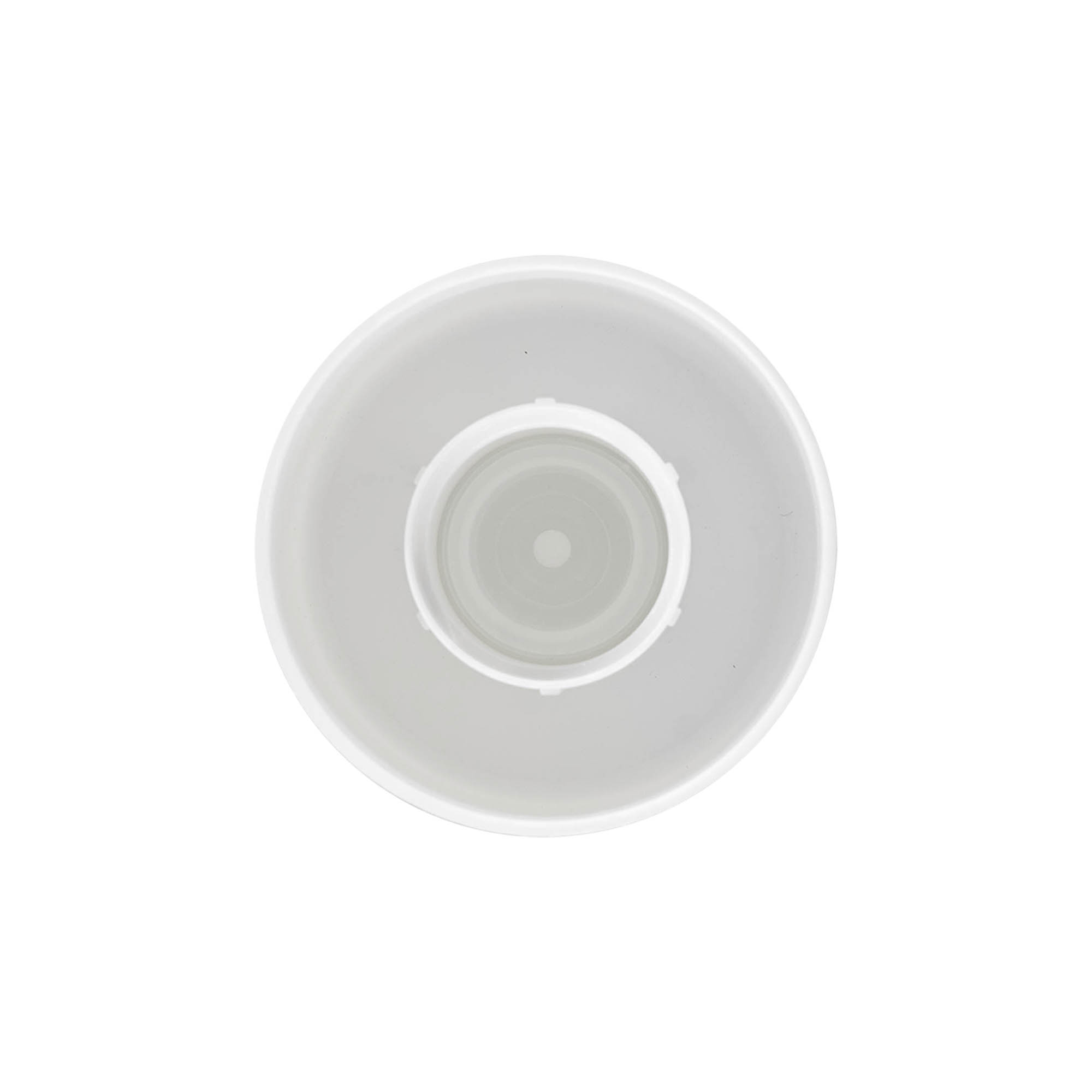 Tampa de rosca para garrafa redonda com inserto de seringa, plástico PE, branco, para abertura: GL 22 Tampa de rosca para garrafa redonda com inserto de seringa, plástico PE, branco, para abertura: GL 22