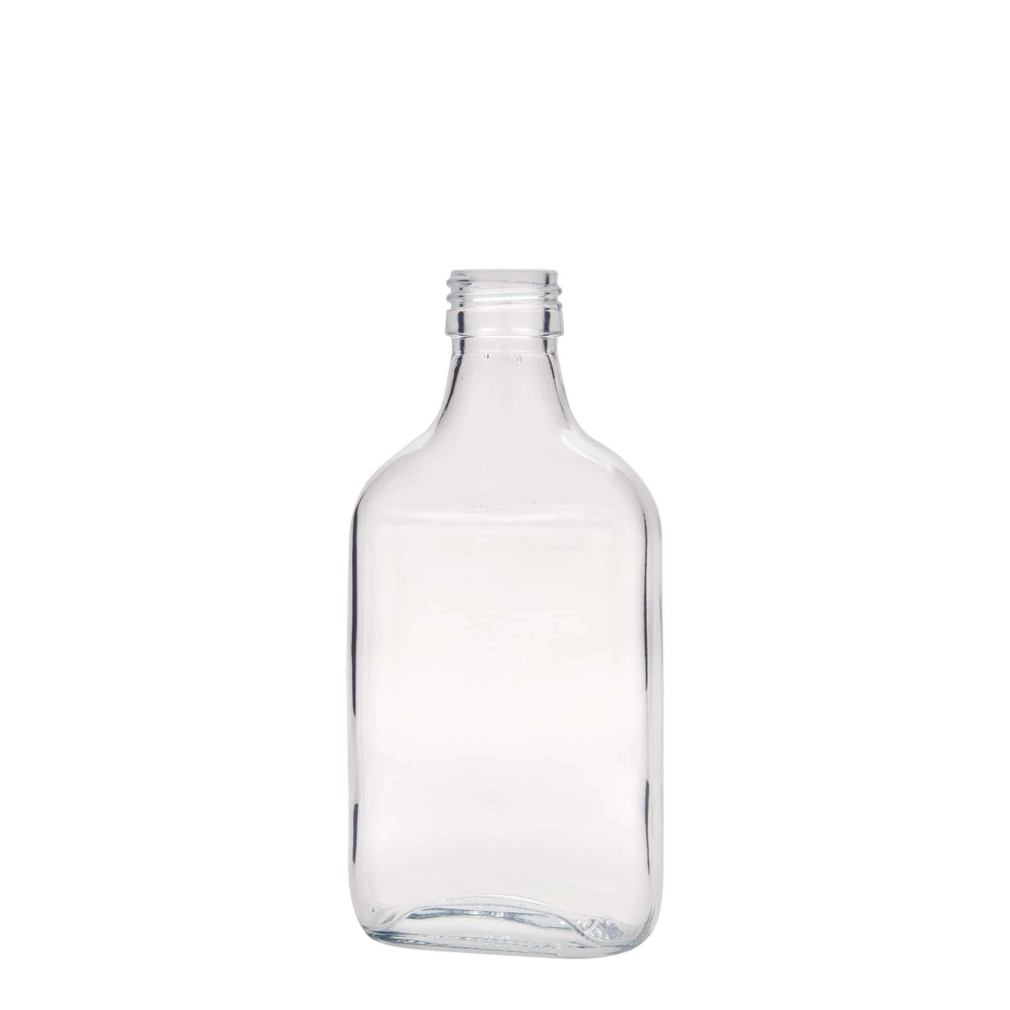 Frasco de bolso de 200 ml, retangular, vidro, boca: PP 28