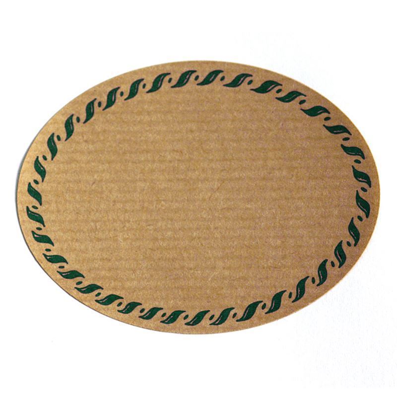 Etiqueta natural grande 'Kordelrand', oval,papel, verde-castanho