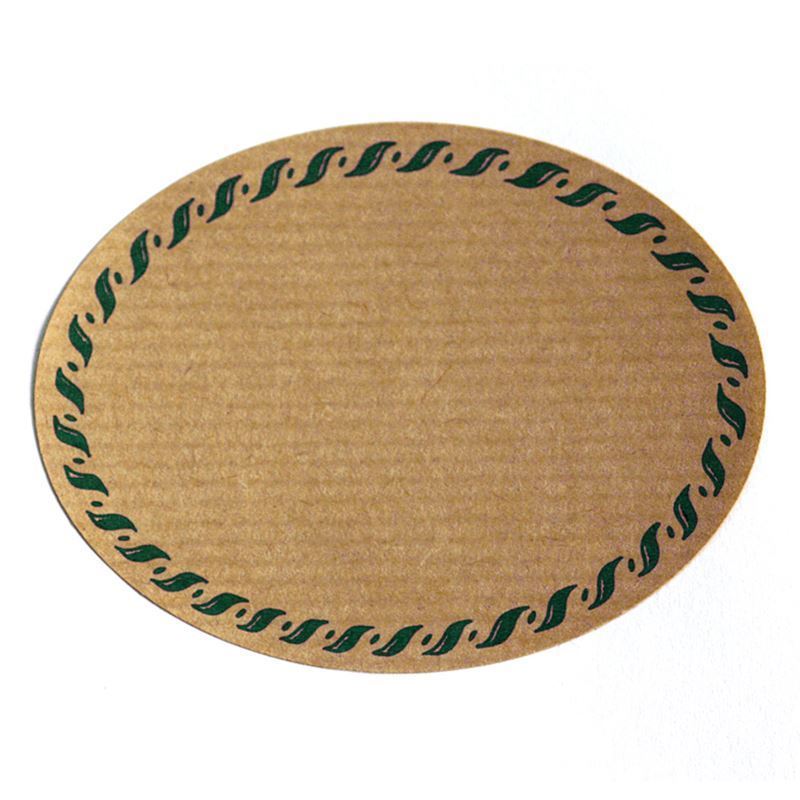 Etiqueta grande para produtos naturais 'Borda com cordão', oval, papel, verde-marrão