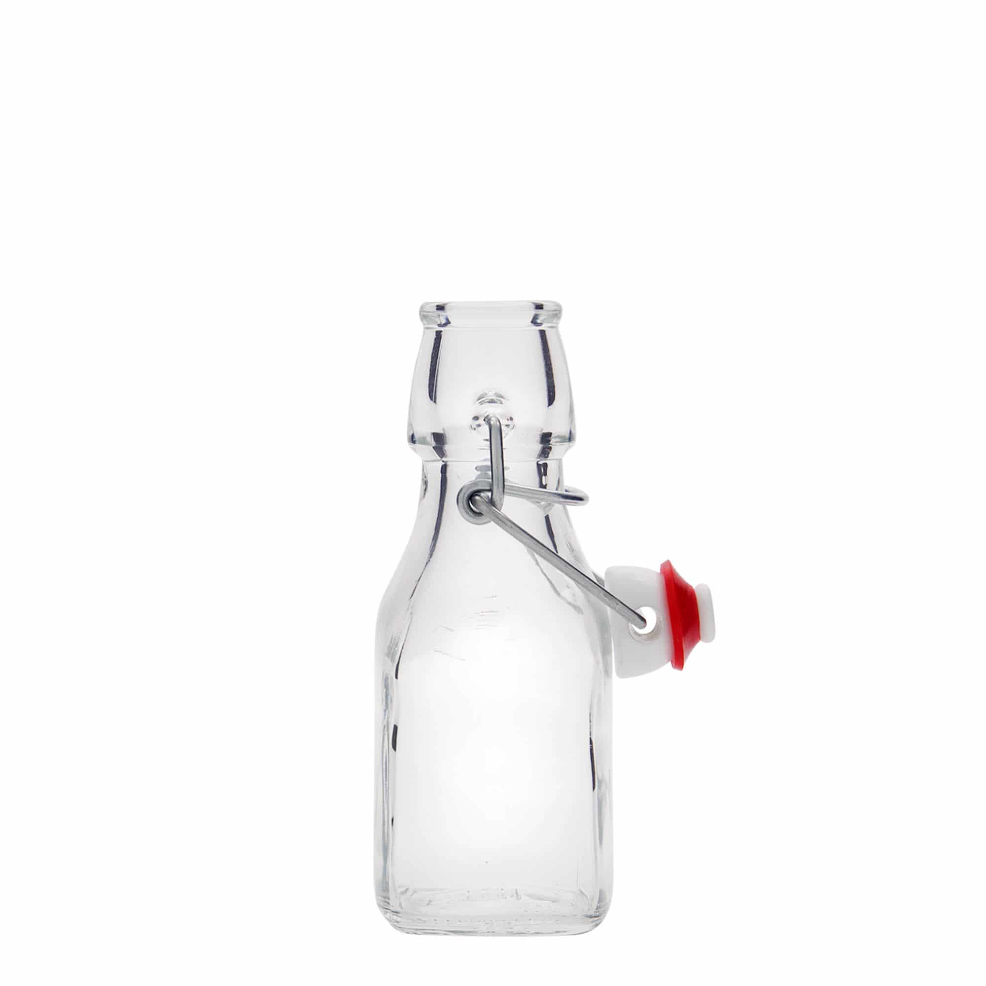 Frasco de vidro de 125 ml 'Swing', quadrado, bocal: fecho de alavanca