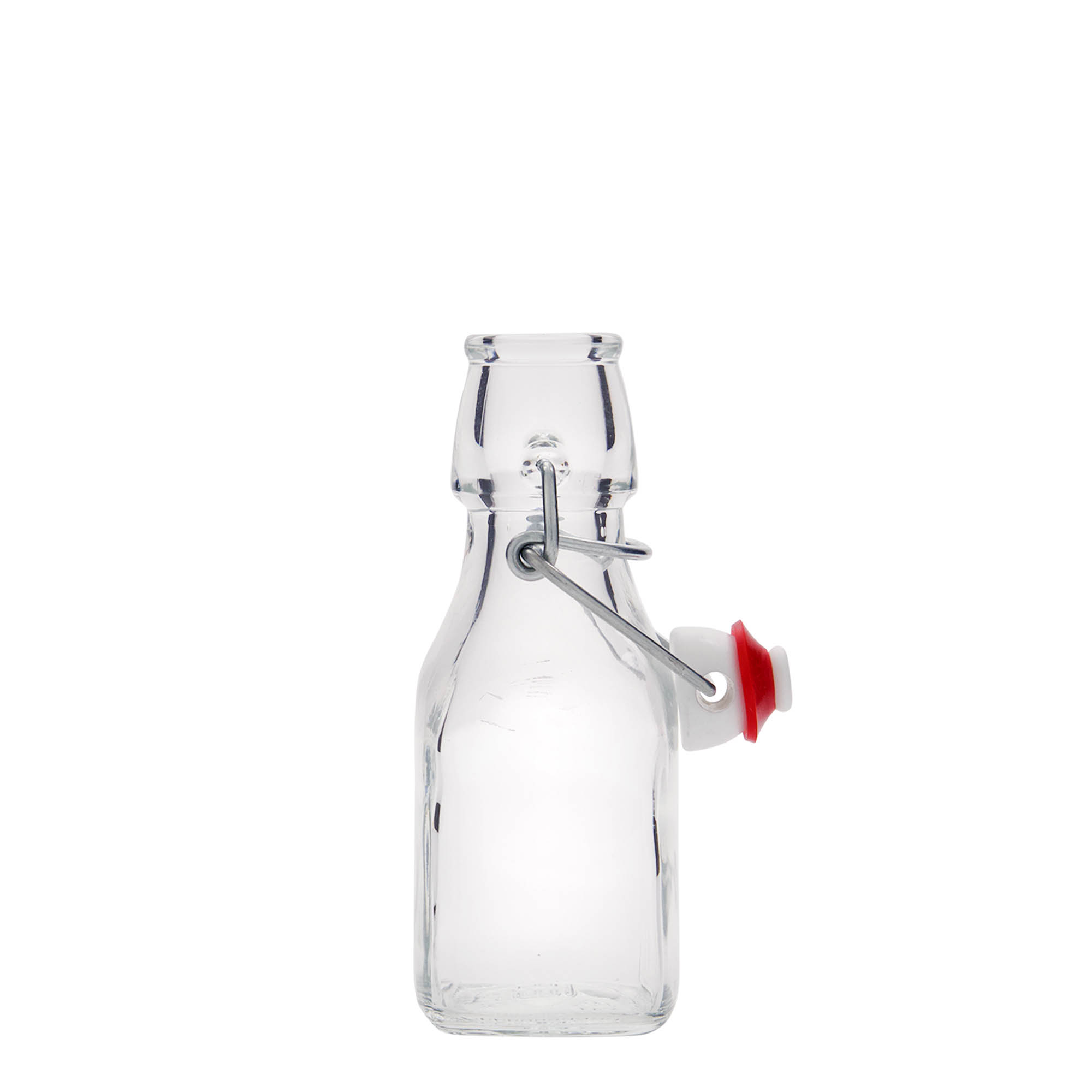 Frasco de vidro de 125 ml 'Swing', quadrado, bocal: fecho de alavanca Frasco de vidro de 125 ml 'Swing', quadrado, bocal: fecho de alavanca