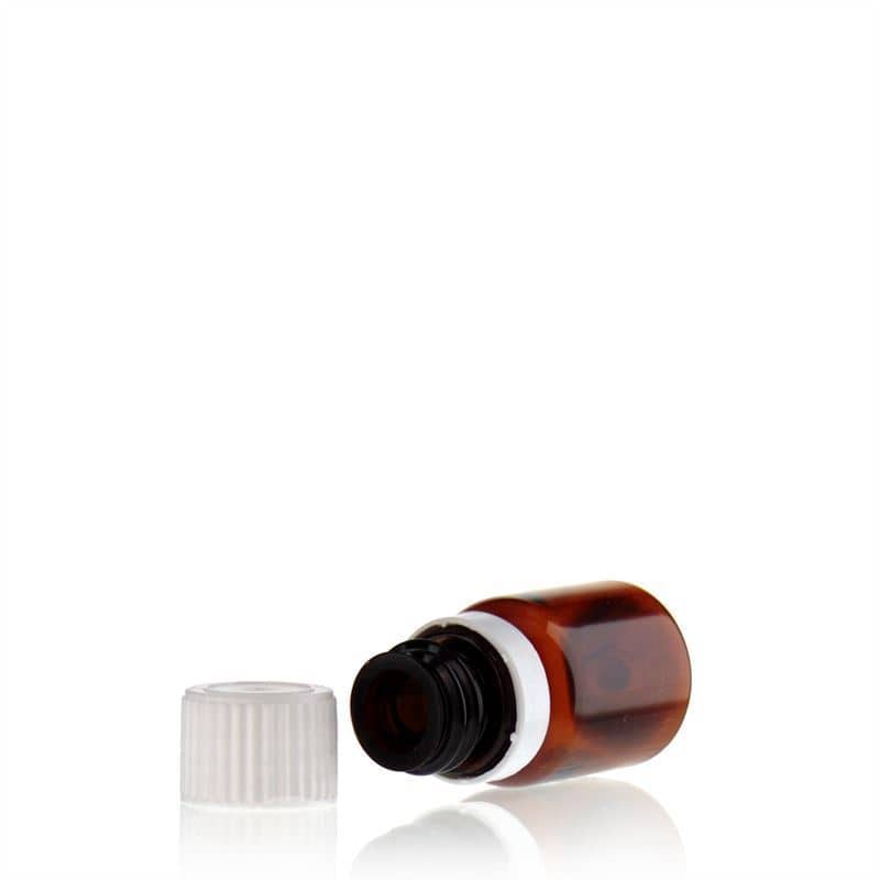 10 ml Frasco de medicamentos PET 'Easy Living', castanho, plástico, boca: DIN 18