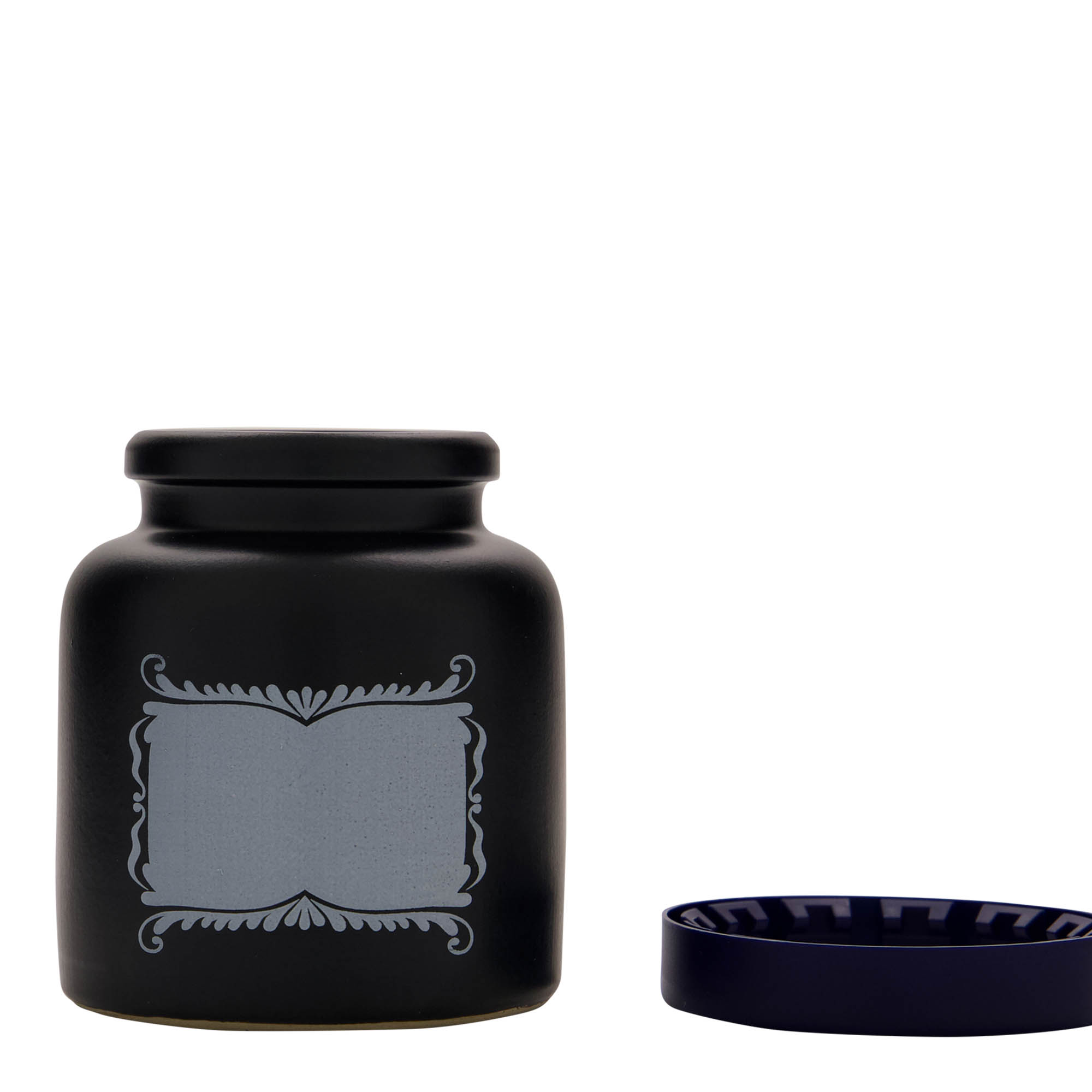 Vaso de grés de 270 ml, motivo: campo para etiquetas, cerâmica, preto, boca: tampa de encaixe Vaso de grés de 270 ml, motivo: campo para etiquetas, cerâmica, preto, boca: tampa de encaixe