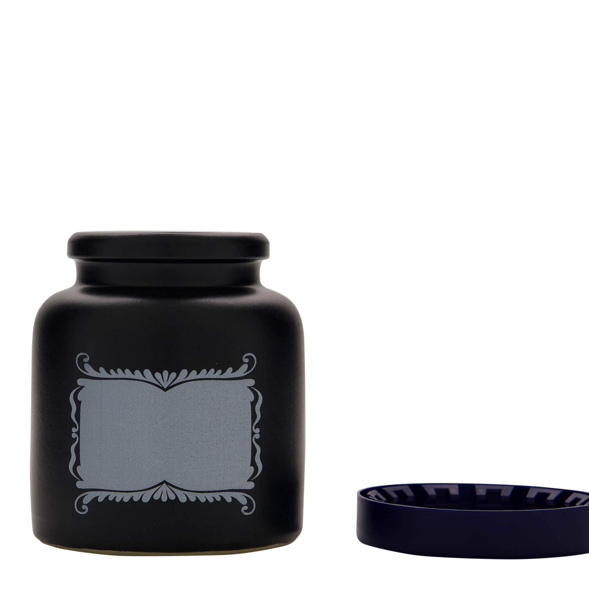 Vaso de grés de 270 ml, motivo: campo para etiquetas, cerâmica, preto, boca: tampa de encaixe