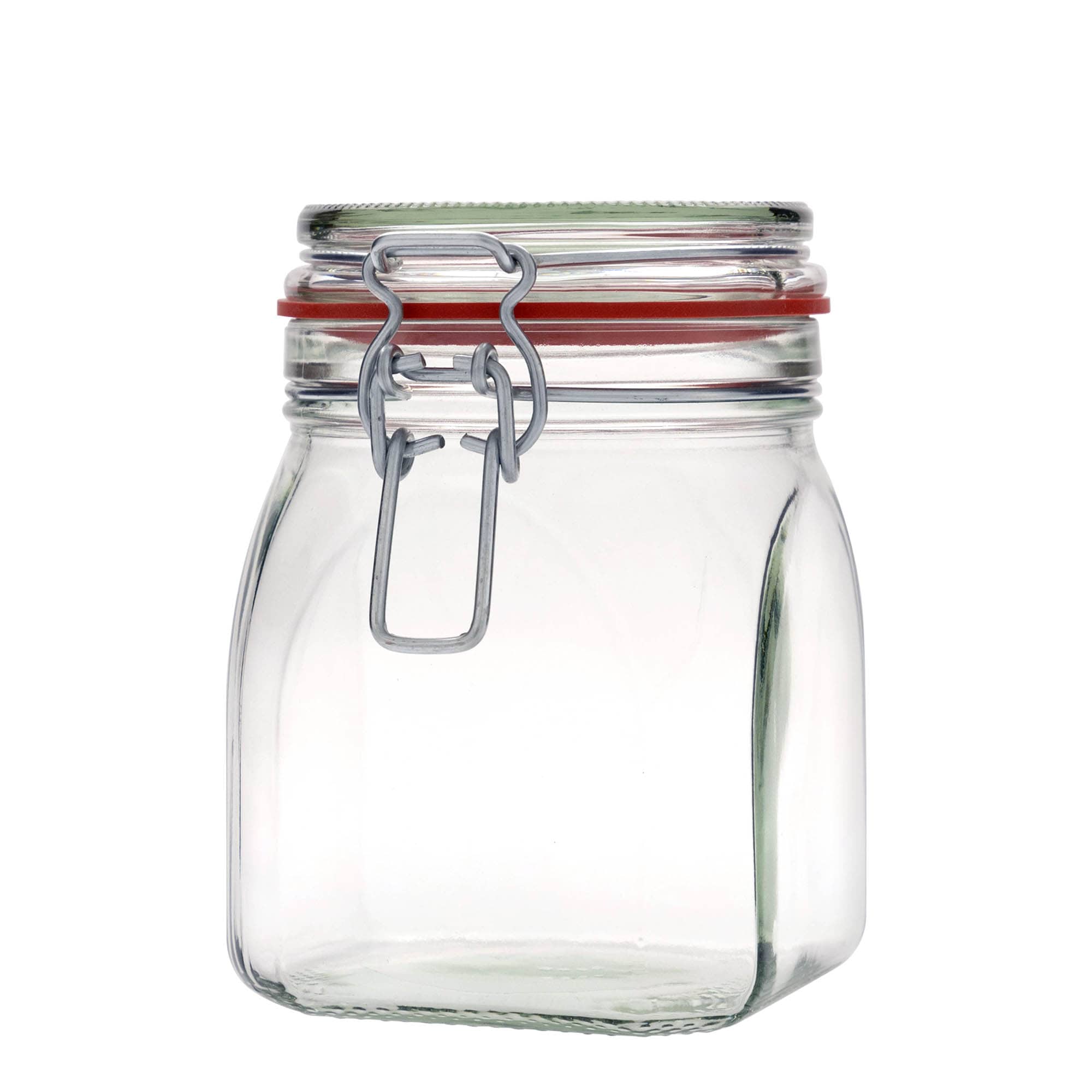 Frasco de vidro com fecho de arame de 900 ml, quadrado, boca: fecho de arame