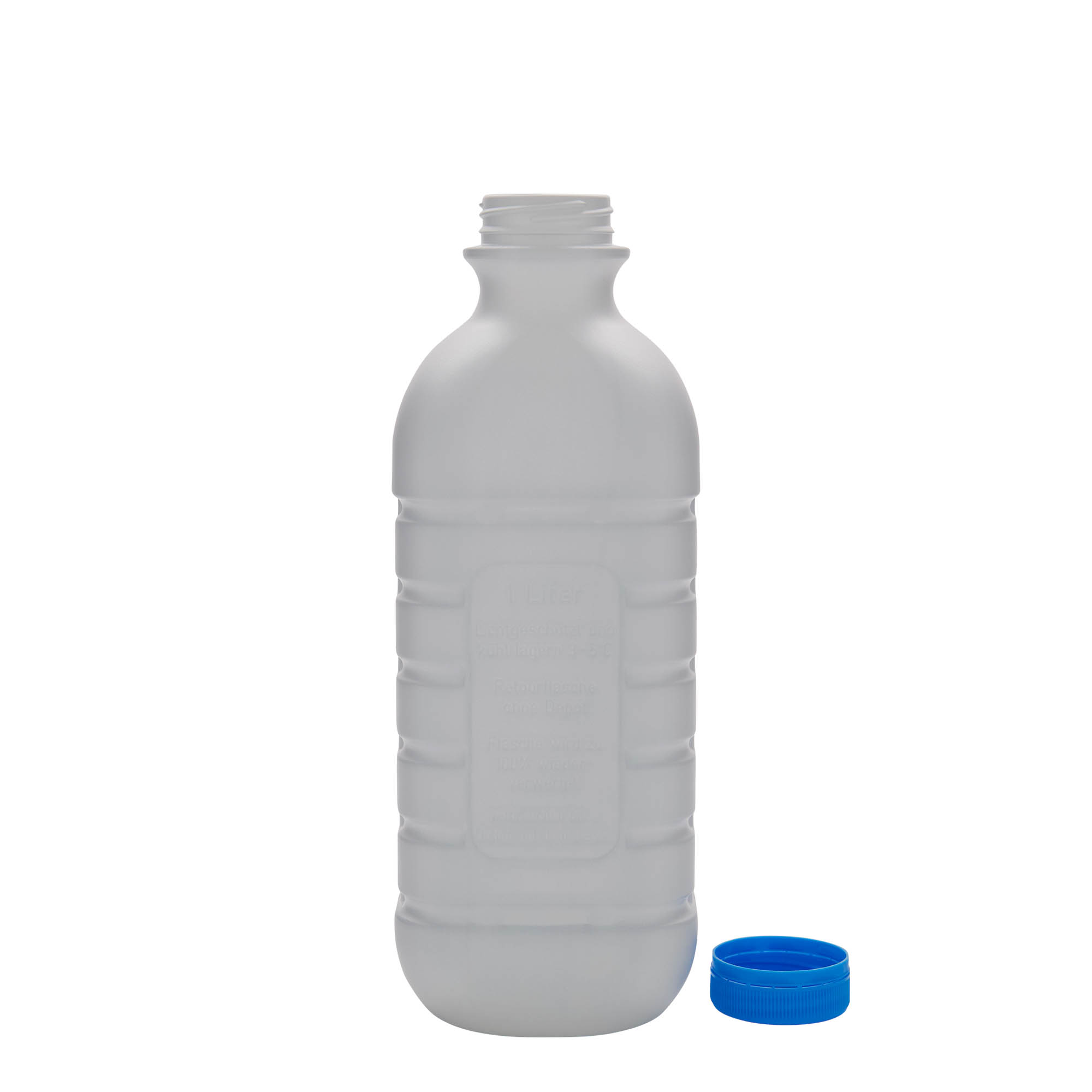 1.000 ml garrafa de leite, retangular, plástico HDPE, branca, abertura: PEHD40